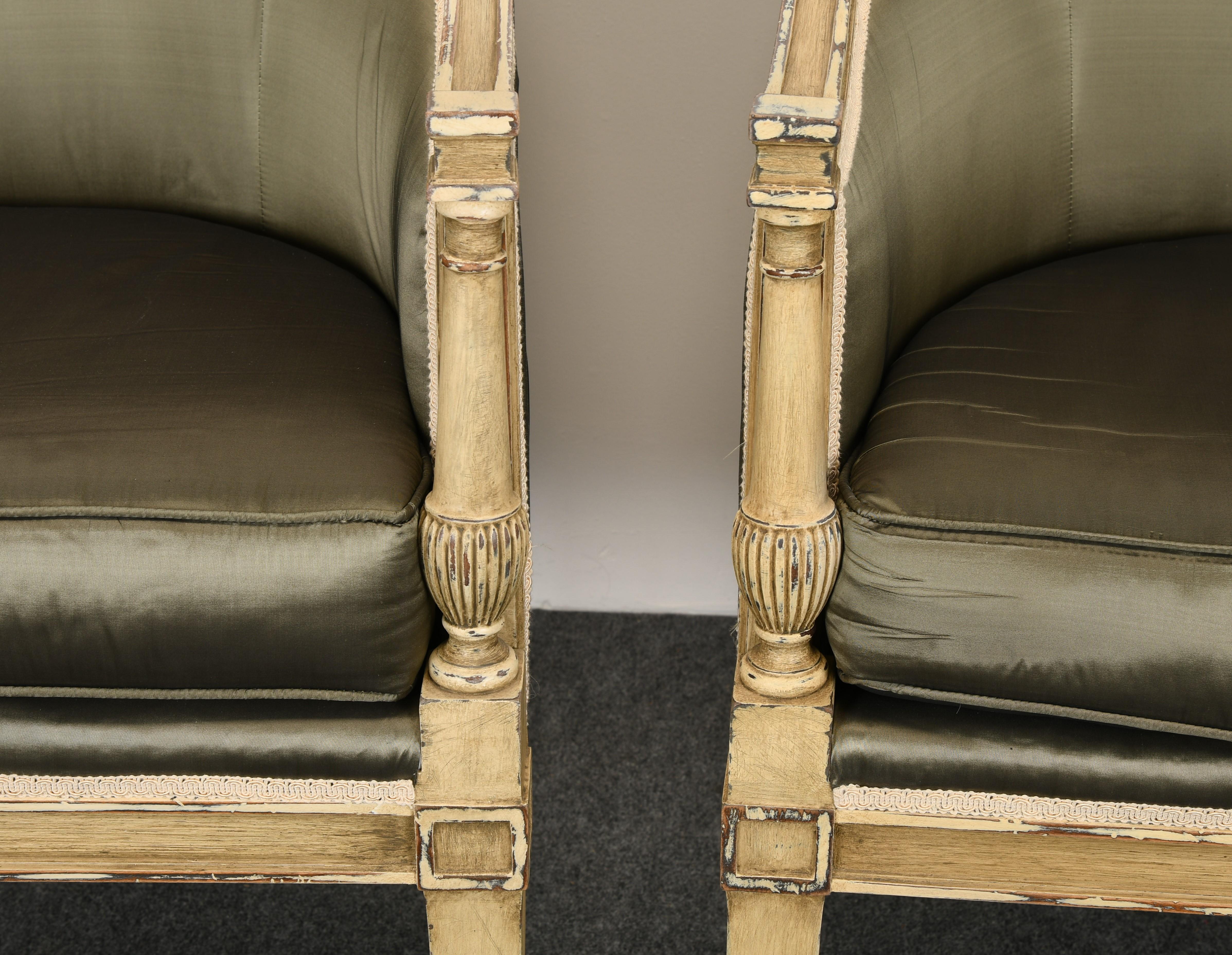 Painted Pair of French Directoire Style Barrel Back Chairs, 1970s