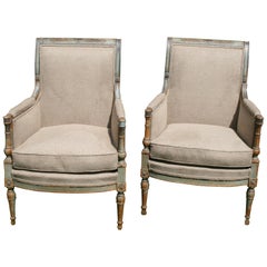 Pair of French Directoire Style Bergère Armchairs Used Pair of French Directoire Style Bergère Armchairs