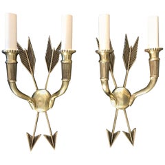 Pair of French Directoire Style Brass Arrow Wall Sconces