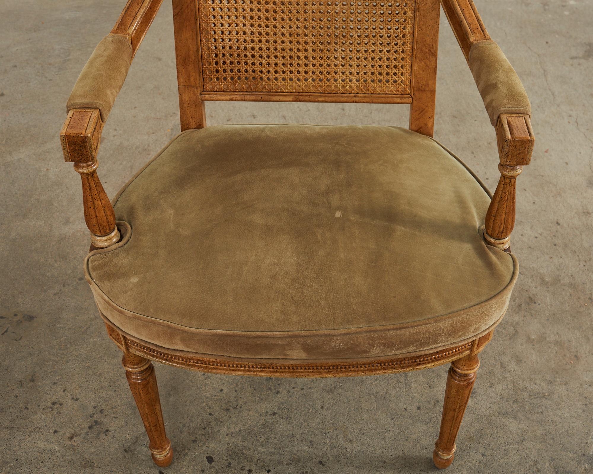 Pair of French Directoire Style Caned Suede Armchair Fauteuils 10