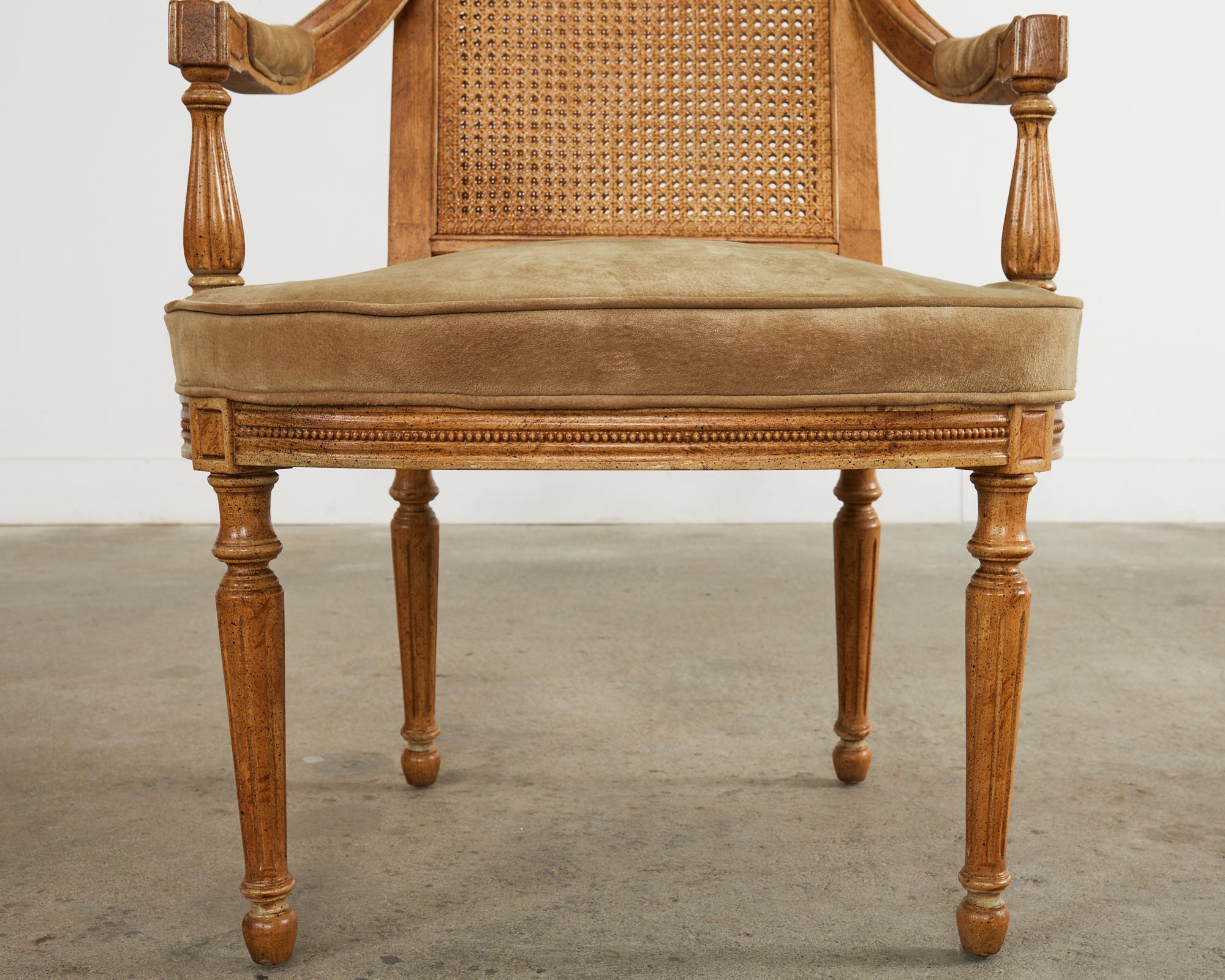 Pair of French Directoire Style Caned Suede Armchair Fauteuils 14