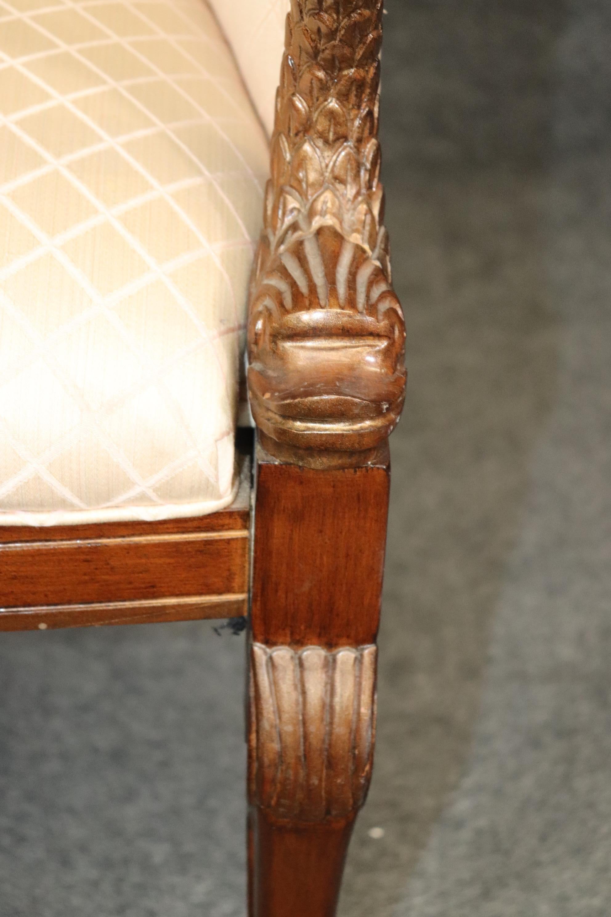 Pair of French Directoire Style Carved Dolphin Mahogany Club Chairs Circa 1970 For Sale 7