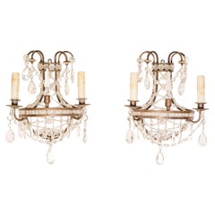 Pair of French Directoire Style Crystal Two-Light Sconces with Rosette Motifs