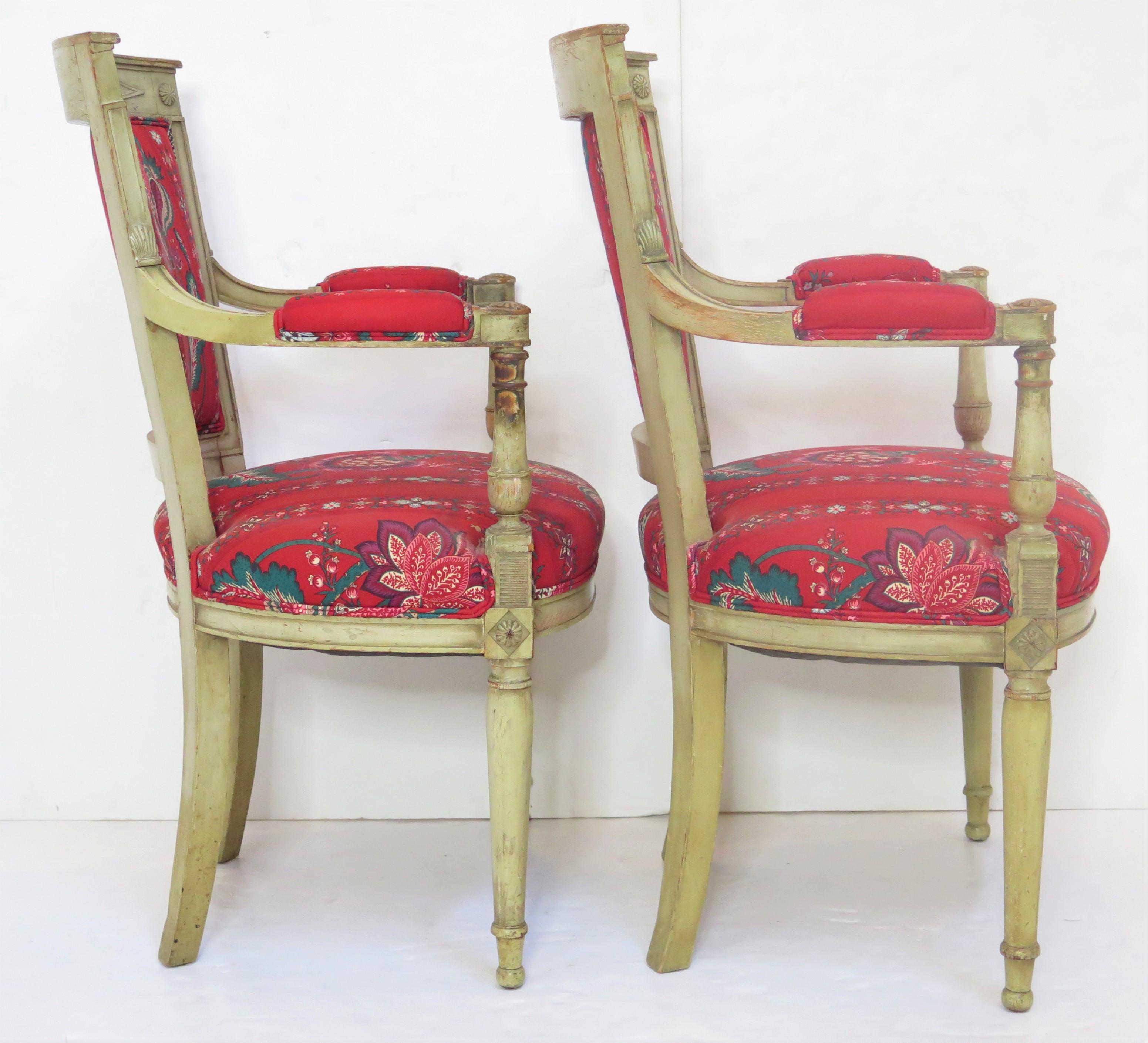 Hand-Carved Pair of French Directoire-Style Fauteuils For Sale