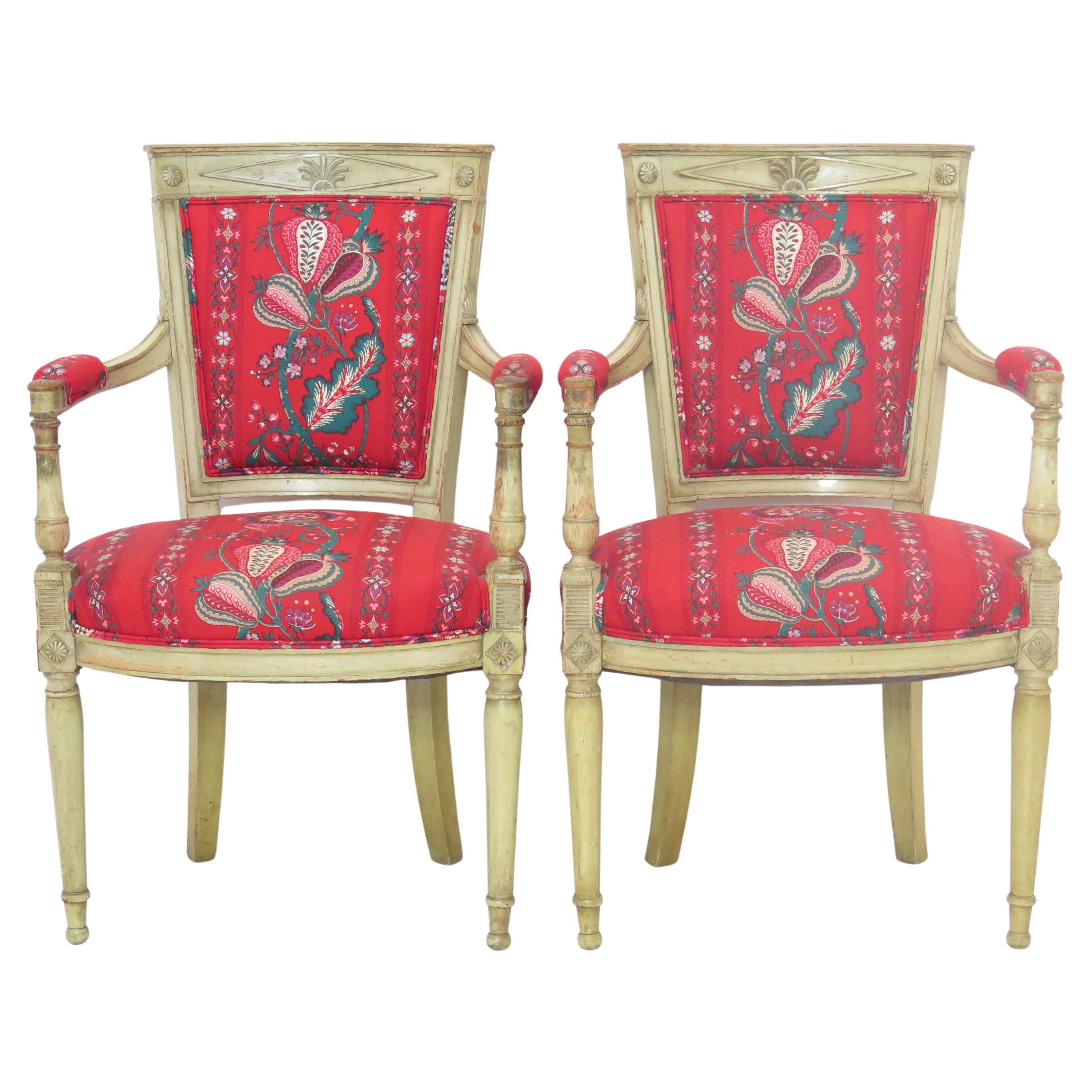 Pair of French Directoire-Style Fauteuils For Sale