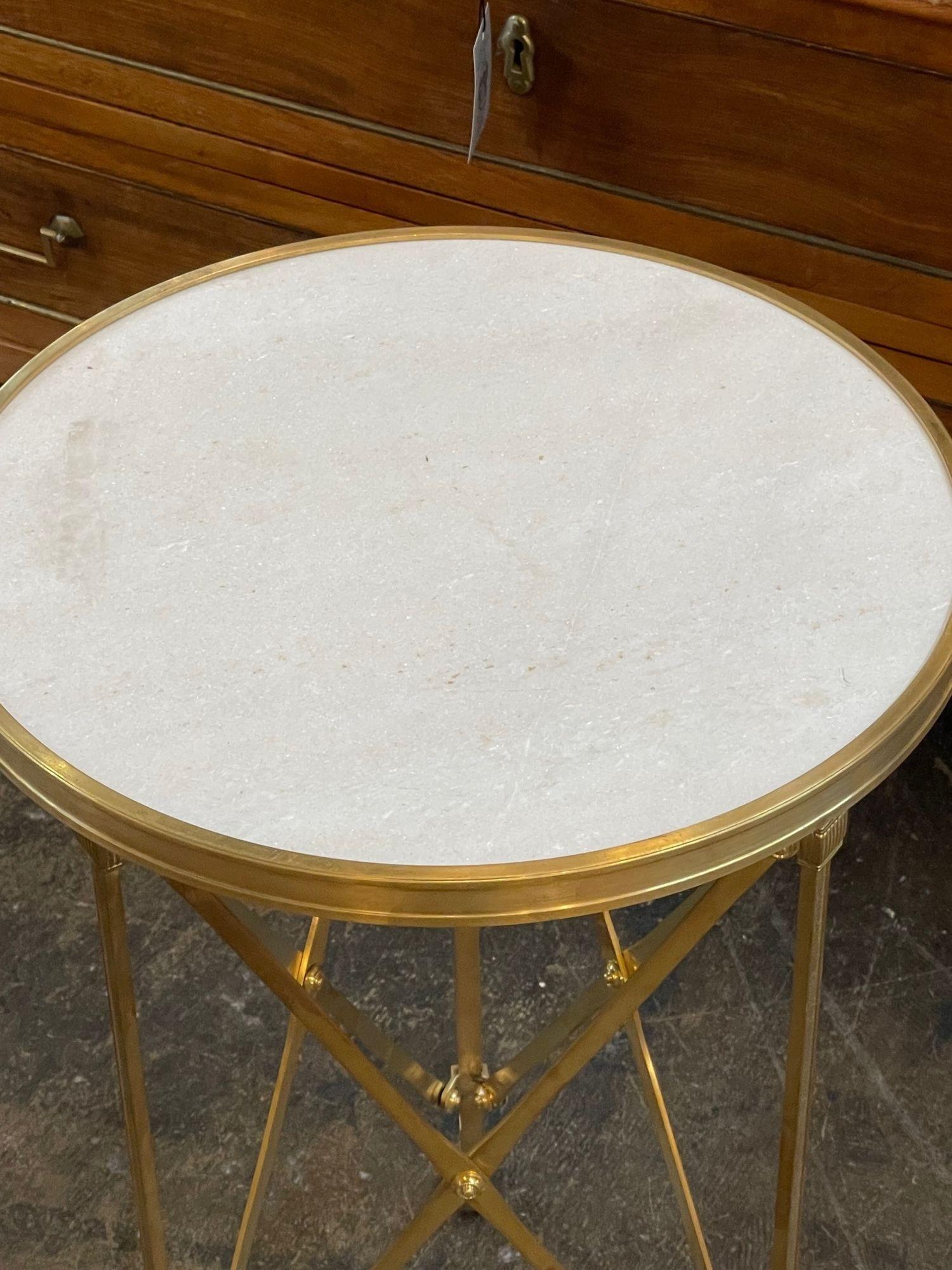 Pair of French Directoire Style Gilt Bronze and Marble Side Tables In Good Condition For Sale In Dallas, TX