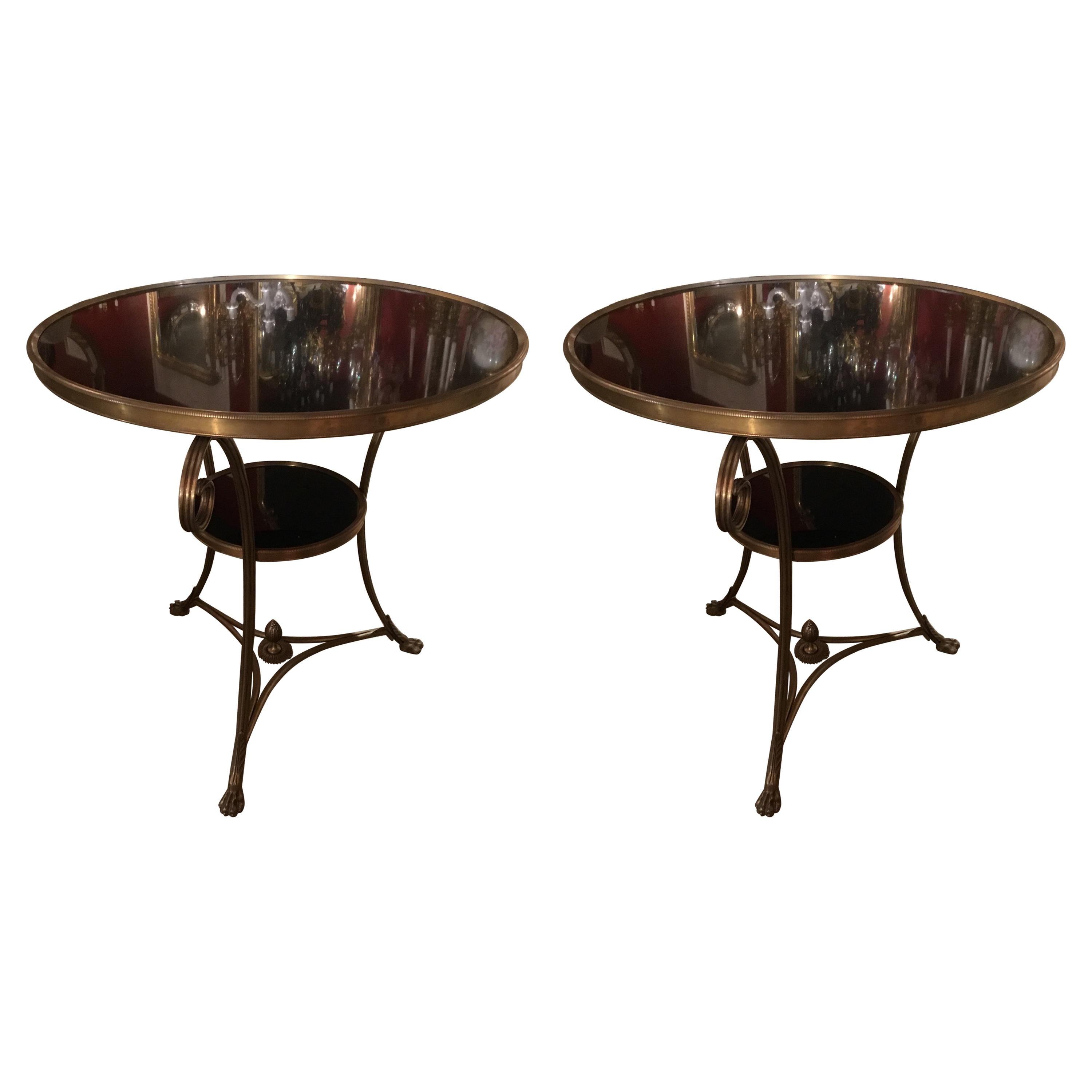 Pair of French Directoire Style Gueridon Side Tables with Black Marble