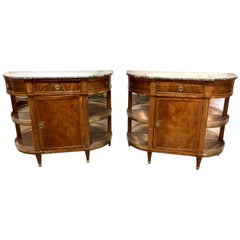 Pair of French Directoire Style Mahogany Servers with Marble Tops