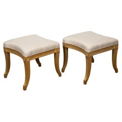 Vintage Pair of French Directoire Style Midcentury Giltwood Stools with New Upholstery