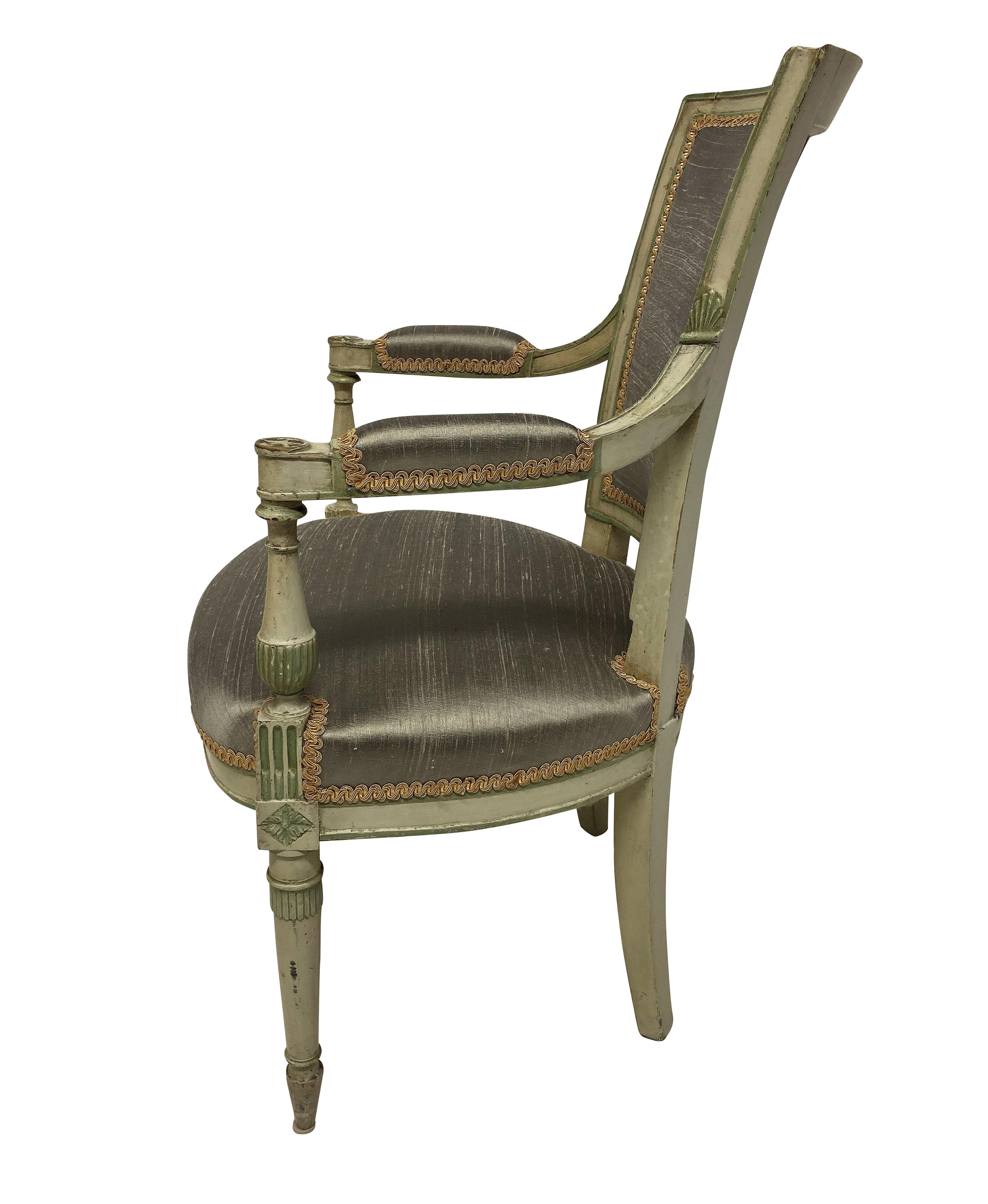 Mid-20th Century Pair of French Directoire Style Painted Armchairs