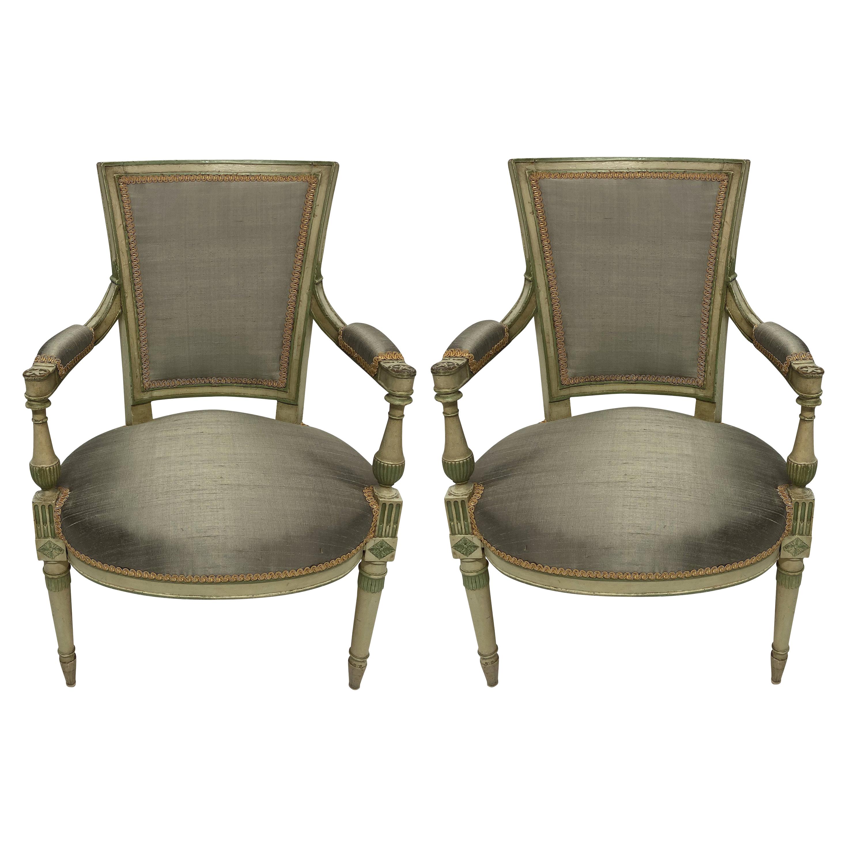 Pair of French Directoire Style Painted Armchairs