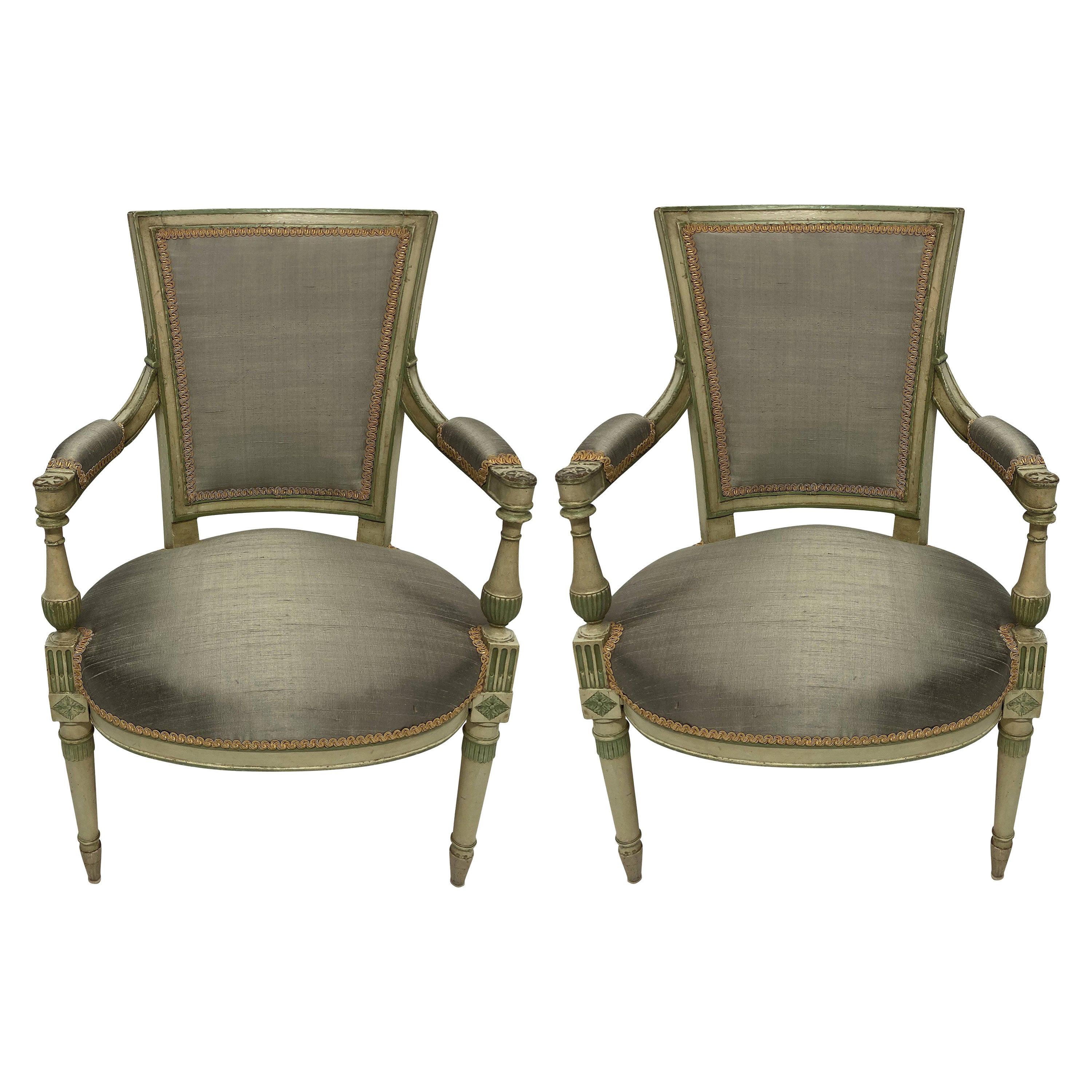 Pair of French Directoire Style Painted Armchairs