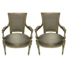 Vintage Pair of French Directoire Style Painted Armchairs