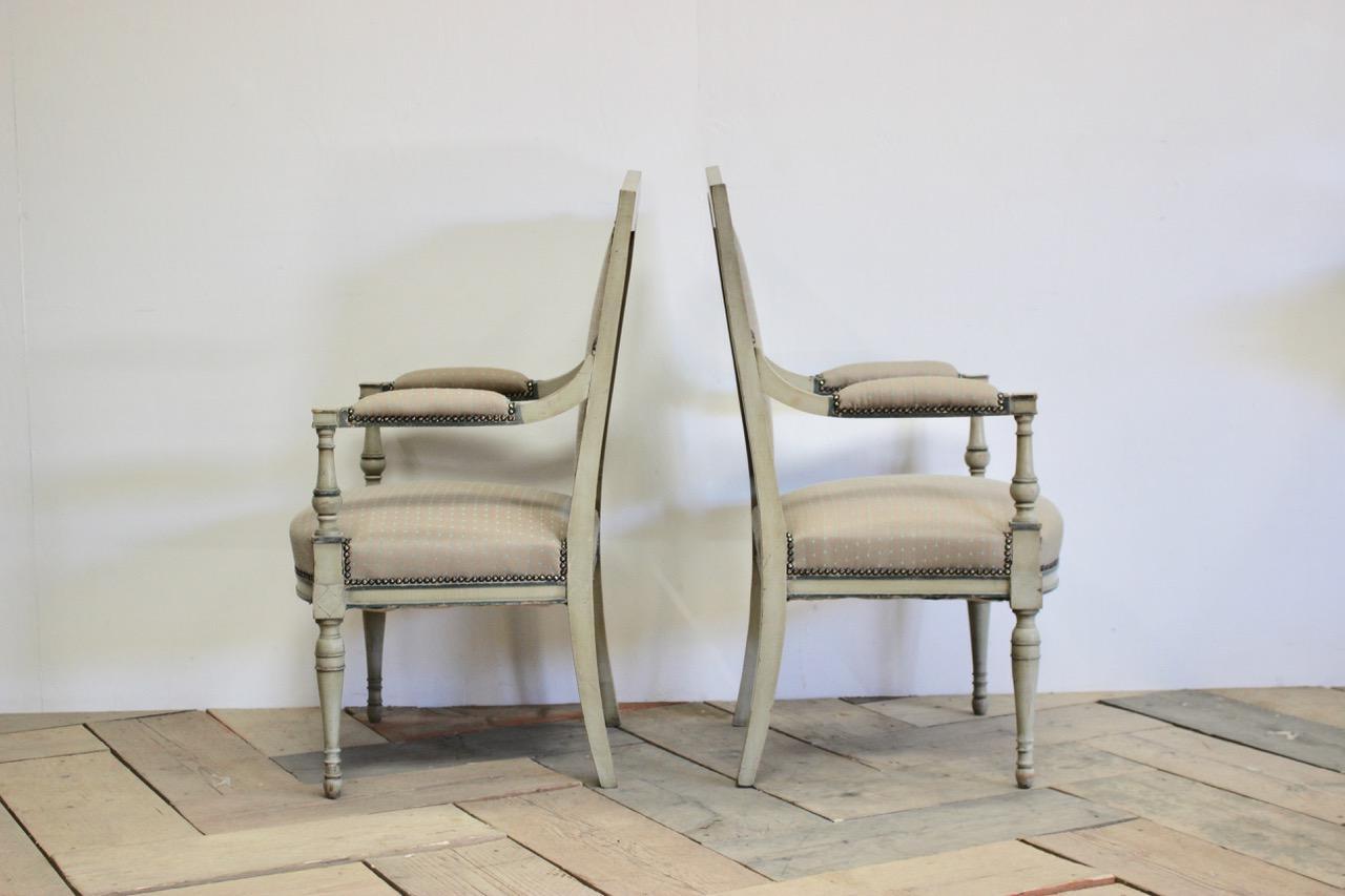 Mid-17th Century Pair of French Directoire Style Painted Fauteuils