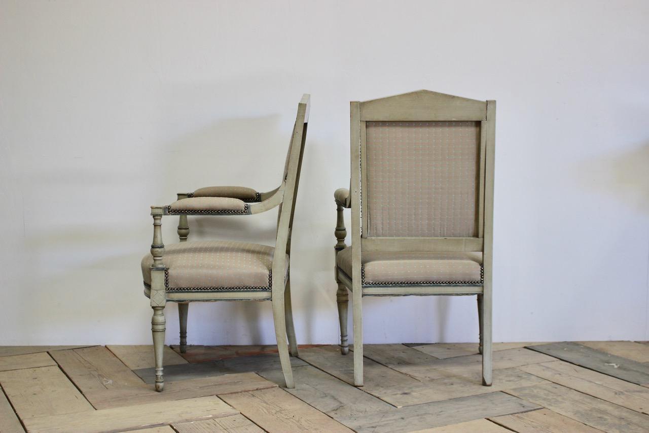 Pair of French Directoire Style Painted Fauteuils 1