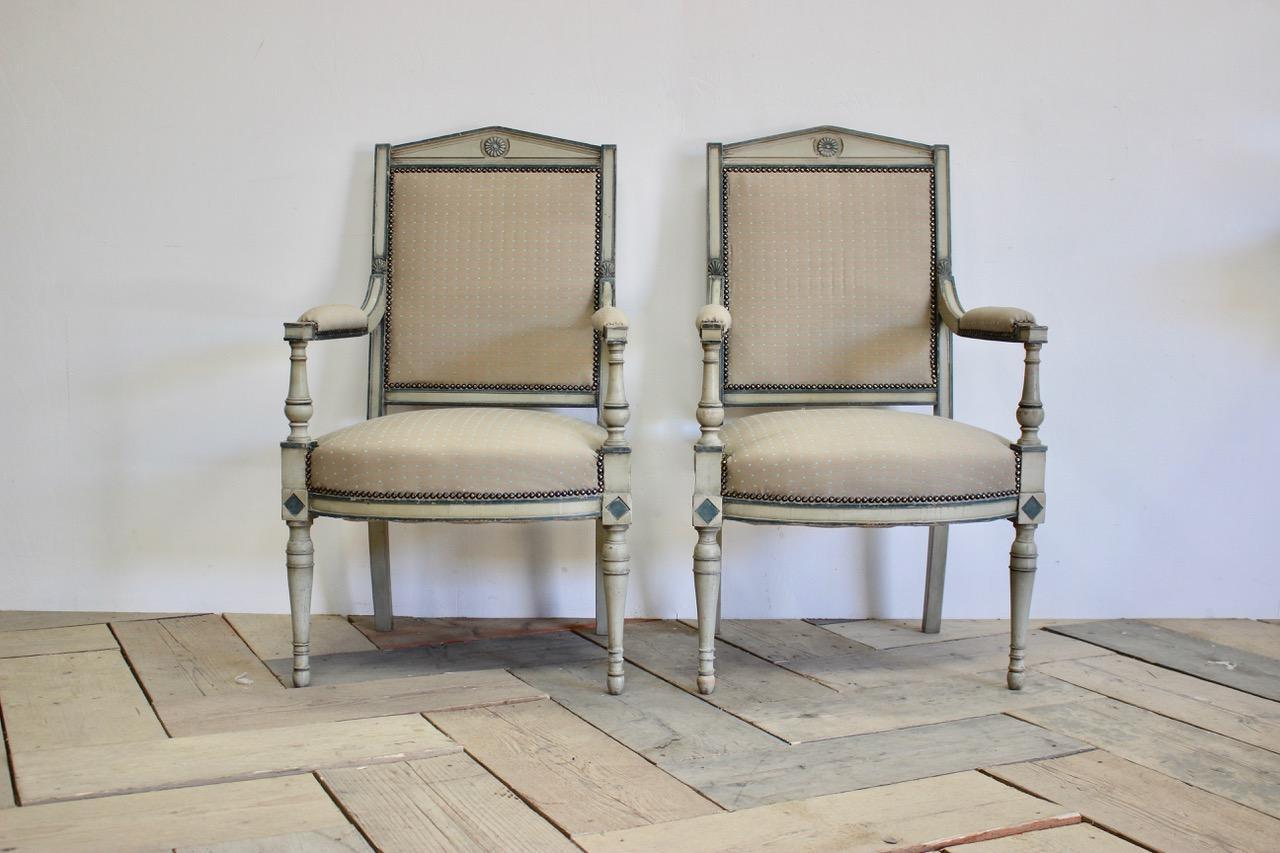 Pair of French Directoire Style Painted Fauteuils 2