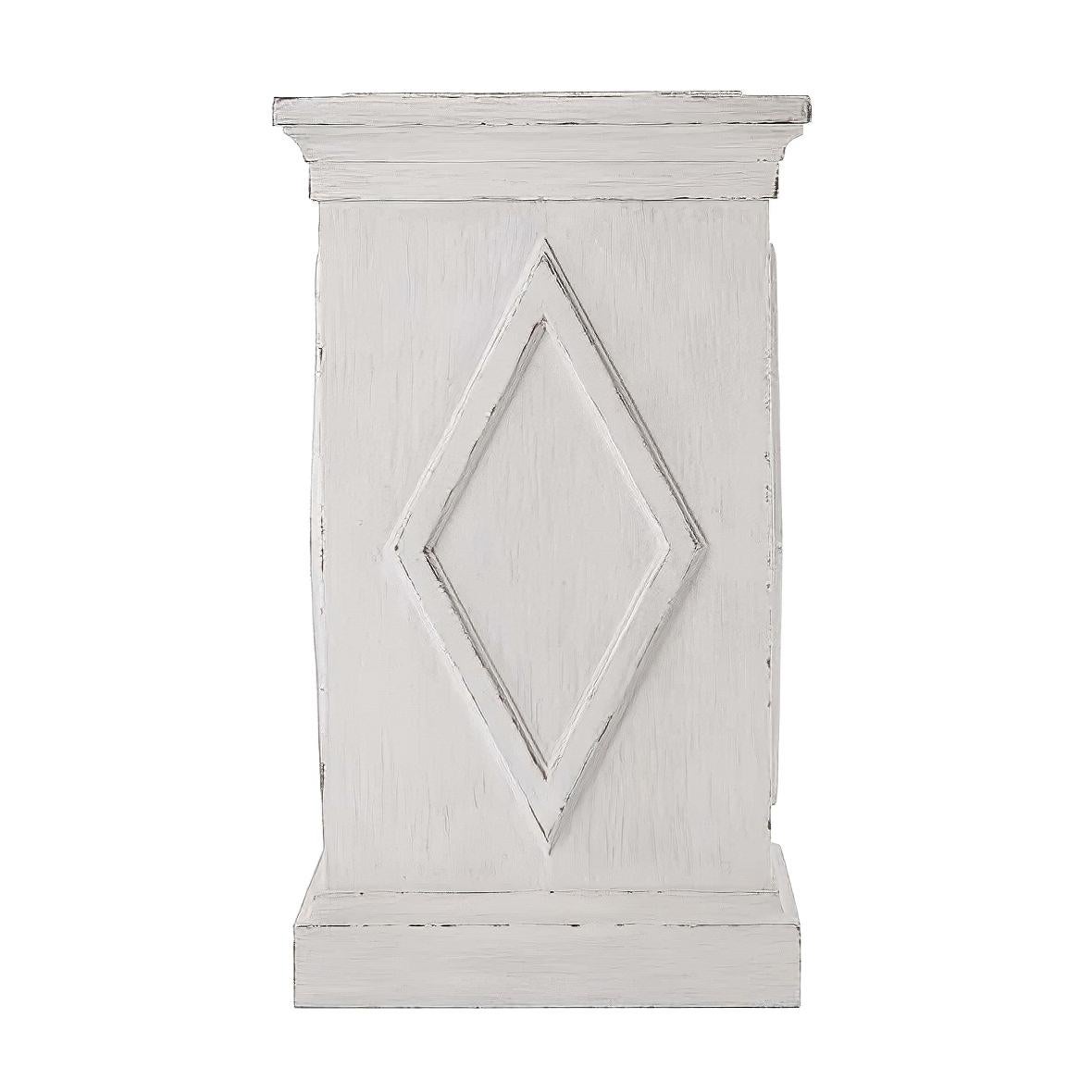 French Directoire style painted square pedestals with diamond relief applied paneling to each side with a molded edge and square plinth base.

Dimensions: 14