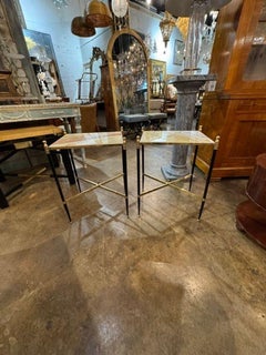 Pair of French Directoire’ Style Steel and Onyx Side Tables