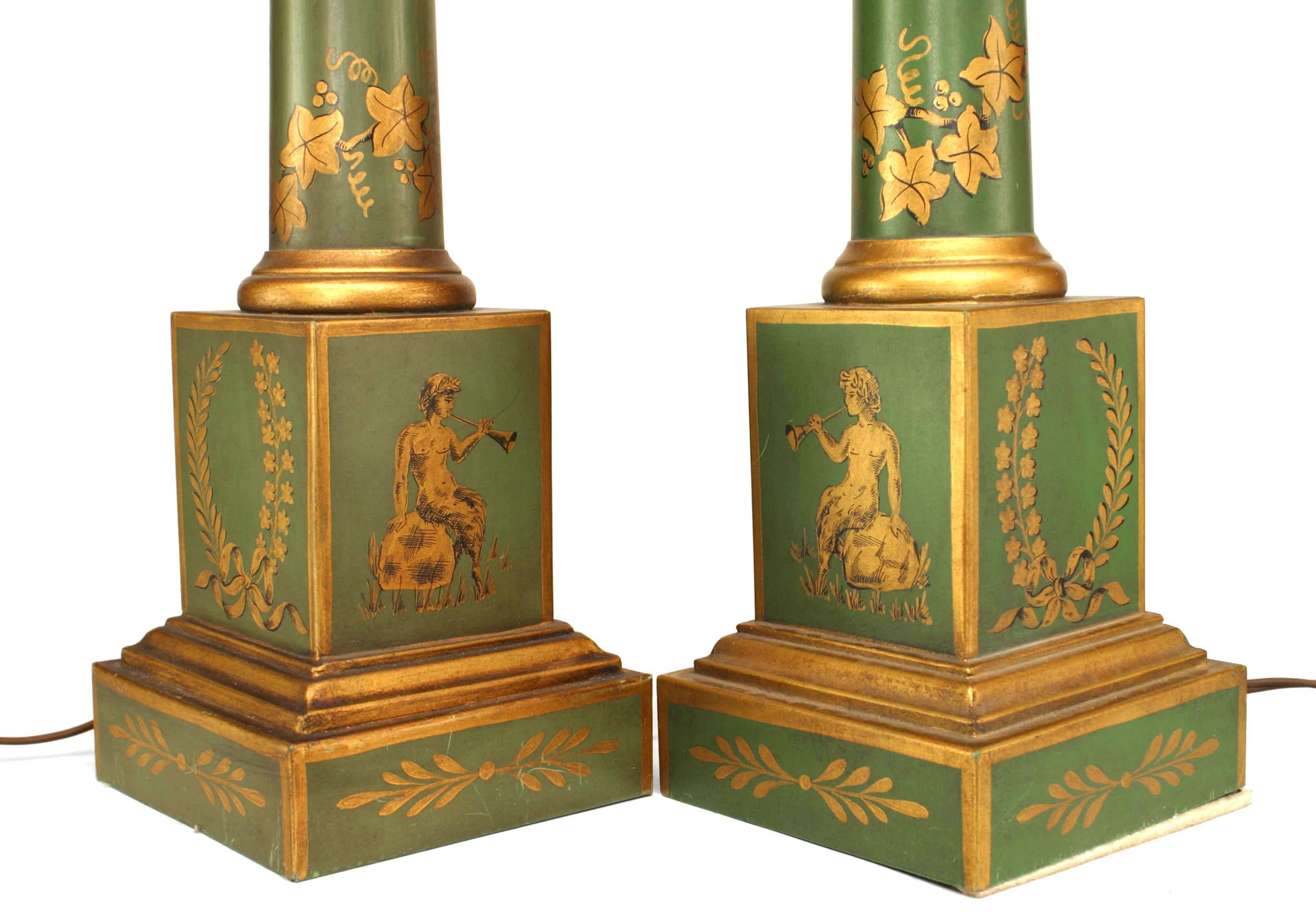 Tôle Pair of French Directoire Style Tole Floral Table Lamps