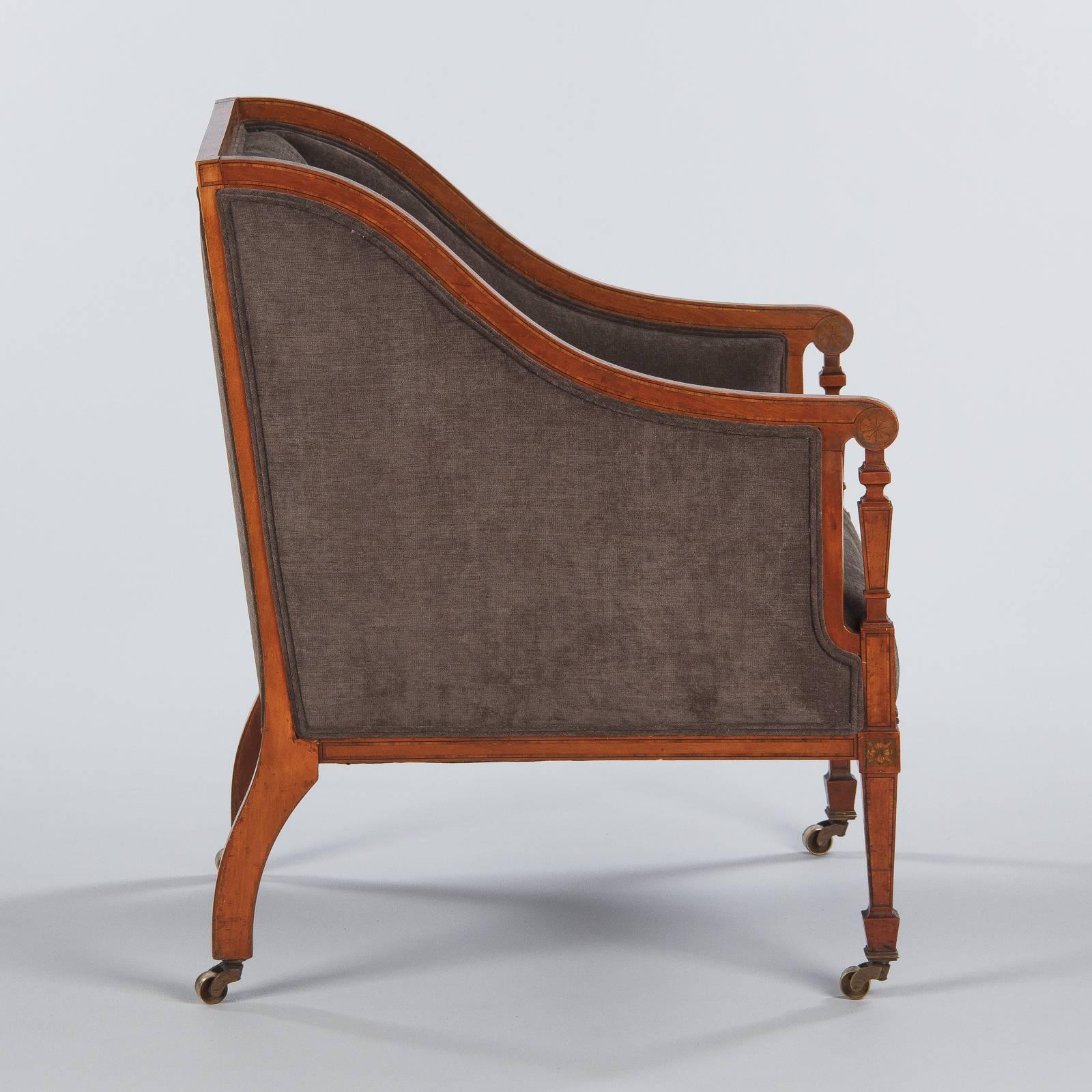 Pair of French Directoire Style Upholstered Armchairs in Mahogany, Late 1800s 10
