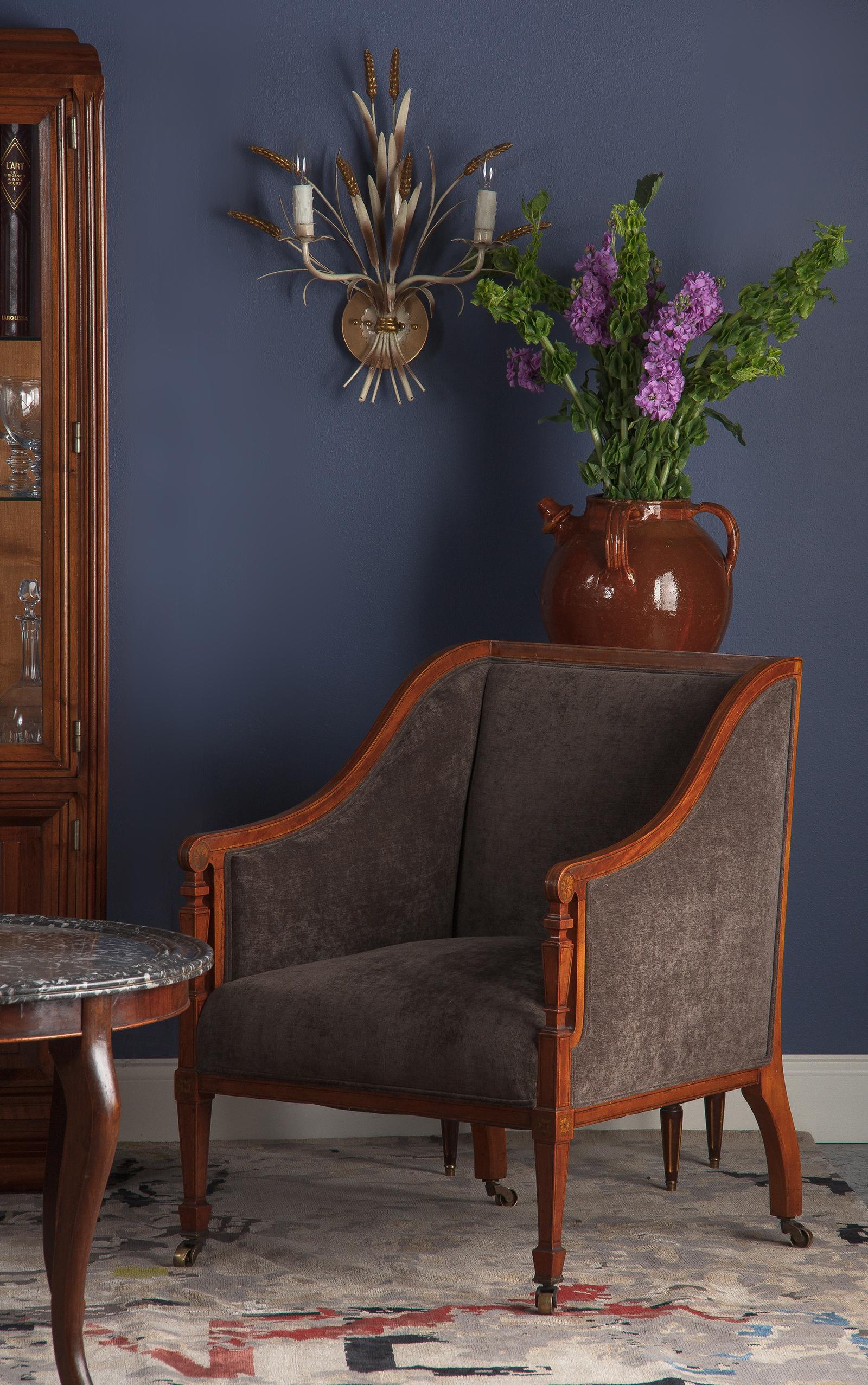 Pair of French Directoire Style Upholstered Armchairs in Mahogany, Late 1800s 14
