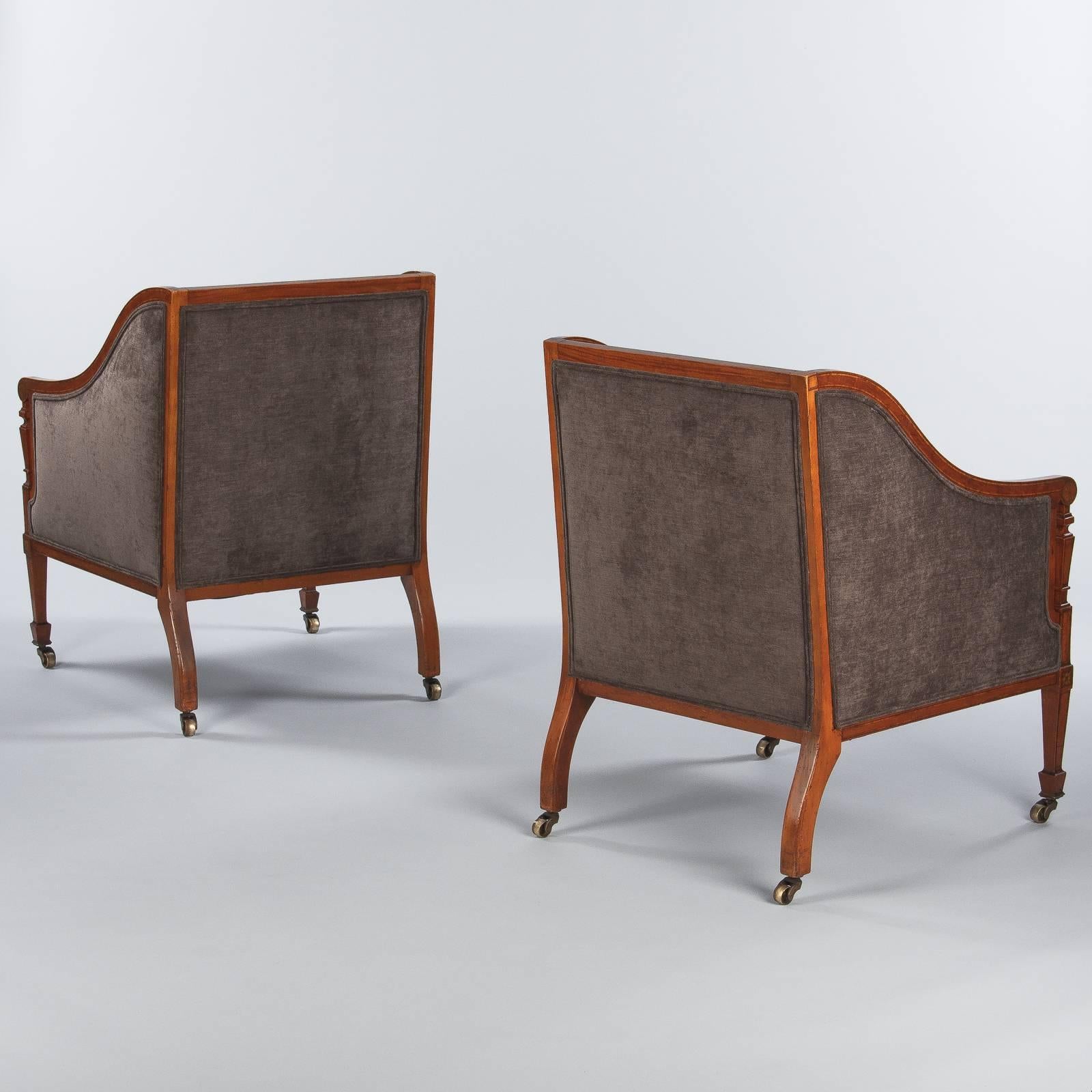 Pair of French Directoire Style Upholstered Armchairs in Mahogany, Late 1800s 4