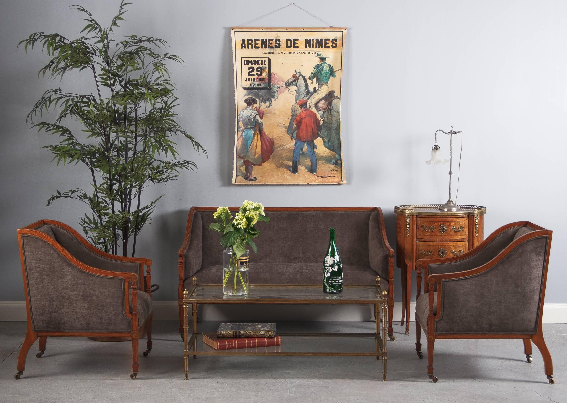 Pair of French Directoire Style Upholstered Armchairs in Mahogany, Late 1800s 5