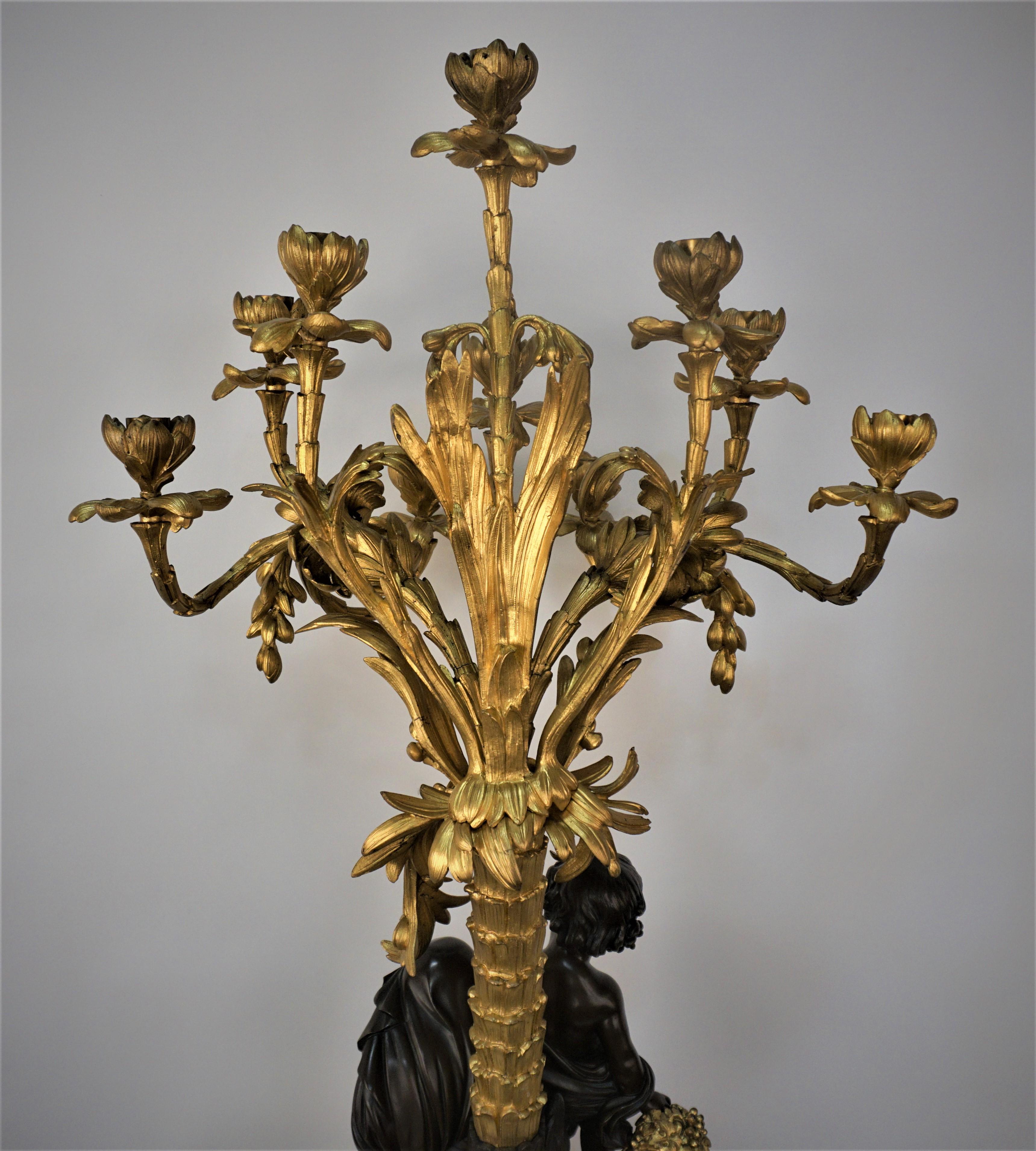 Pair of French Dore and patinated bronze Candelabra by Henri Picard 4