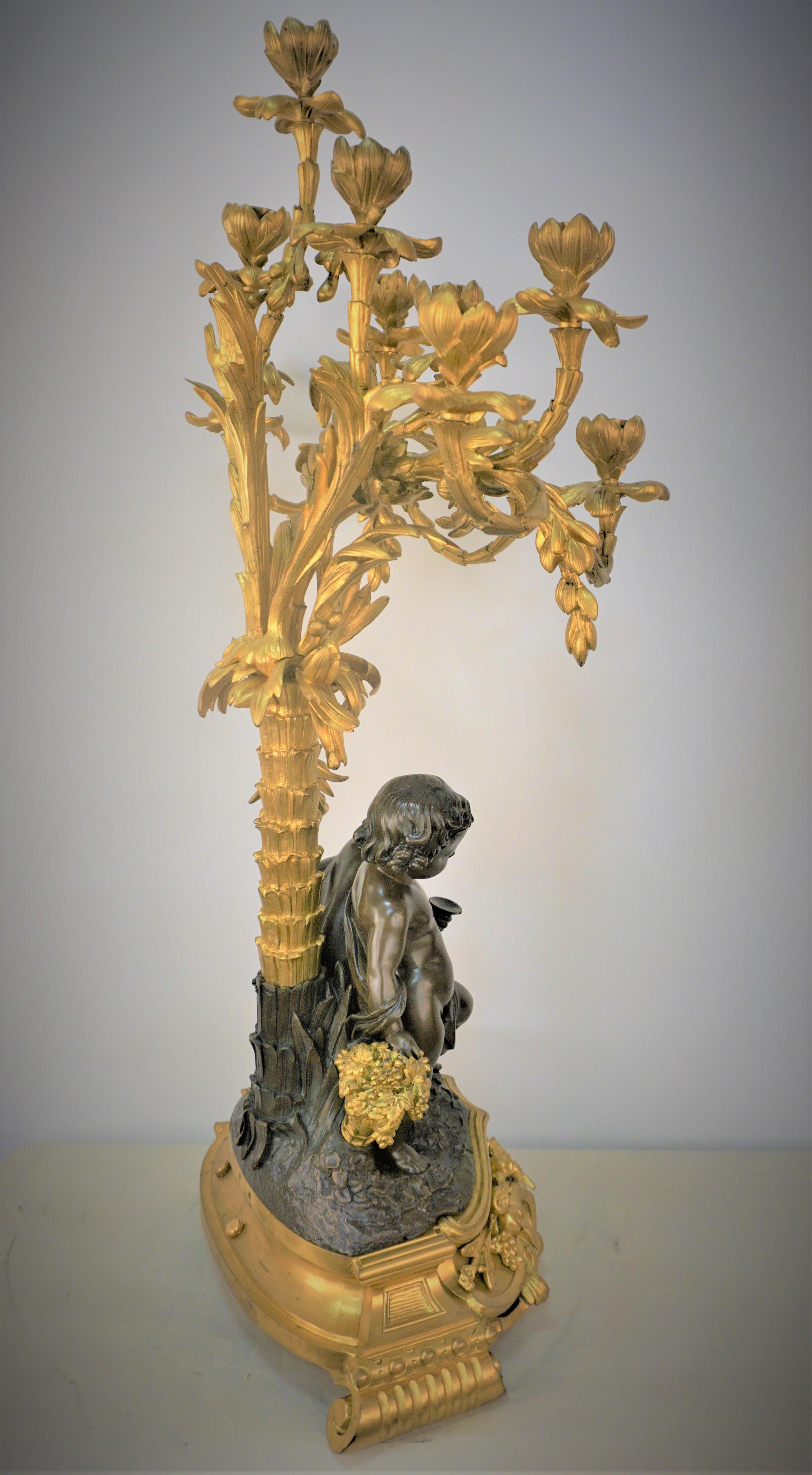 Pair of French Dore and patinated bronze Candelabra by Henri Picard 6