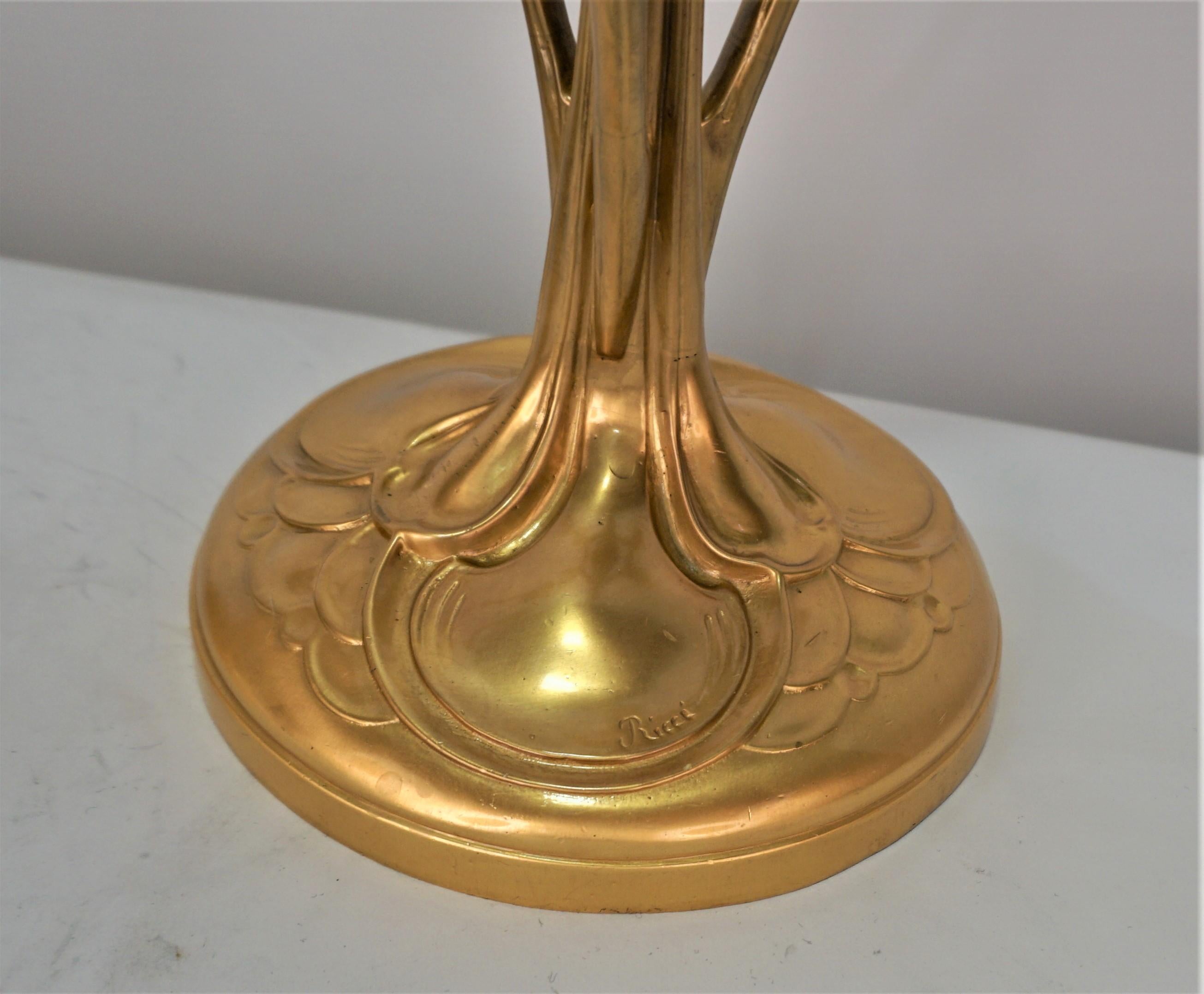 Art Nouveau Pair of French Dore Bronze Candelabra