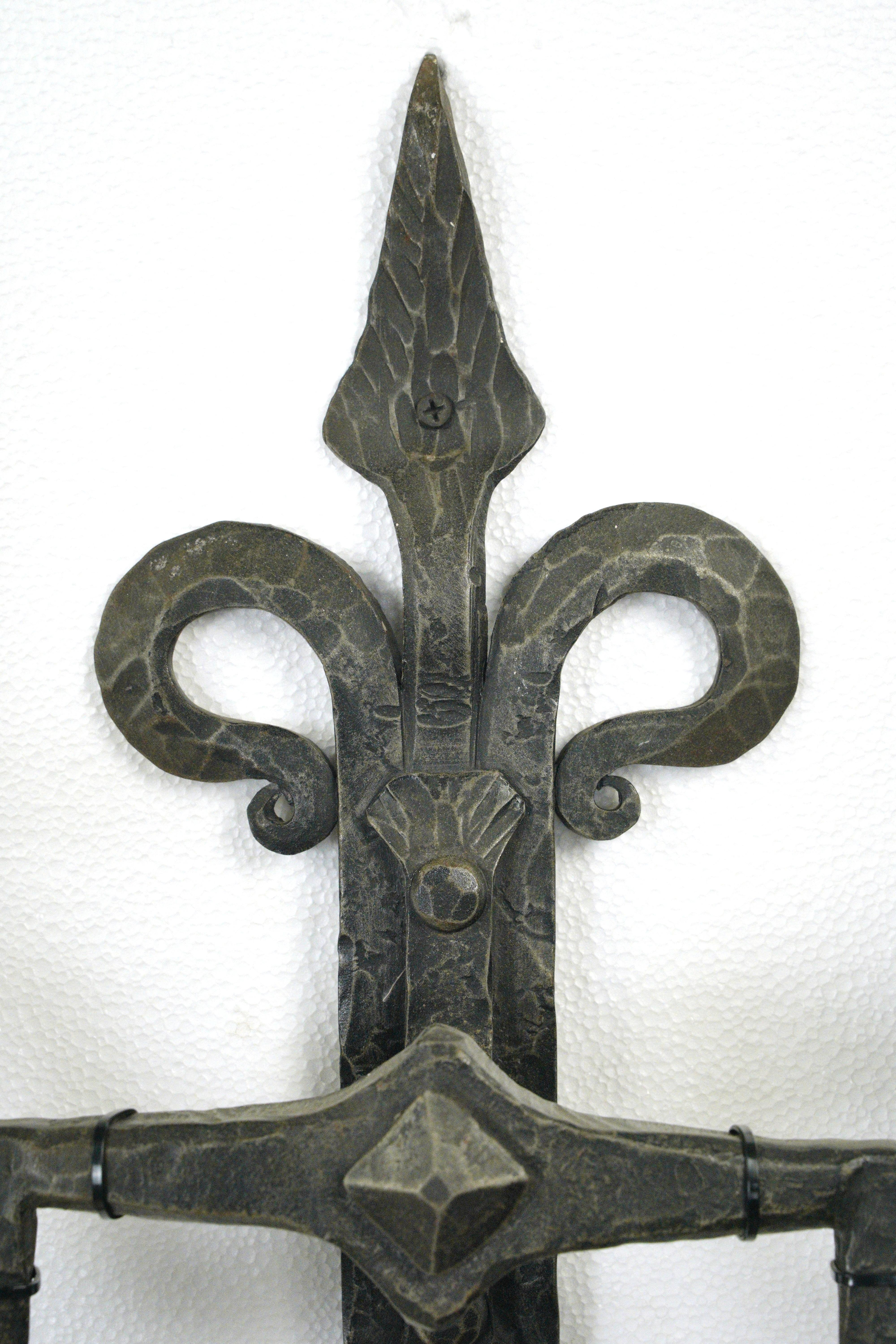 Hammered Pair French Double Arm Wrought Iron Sconces Antique European For Sale