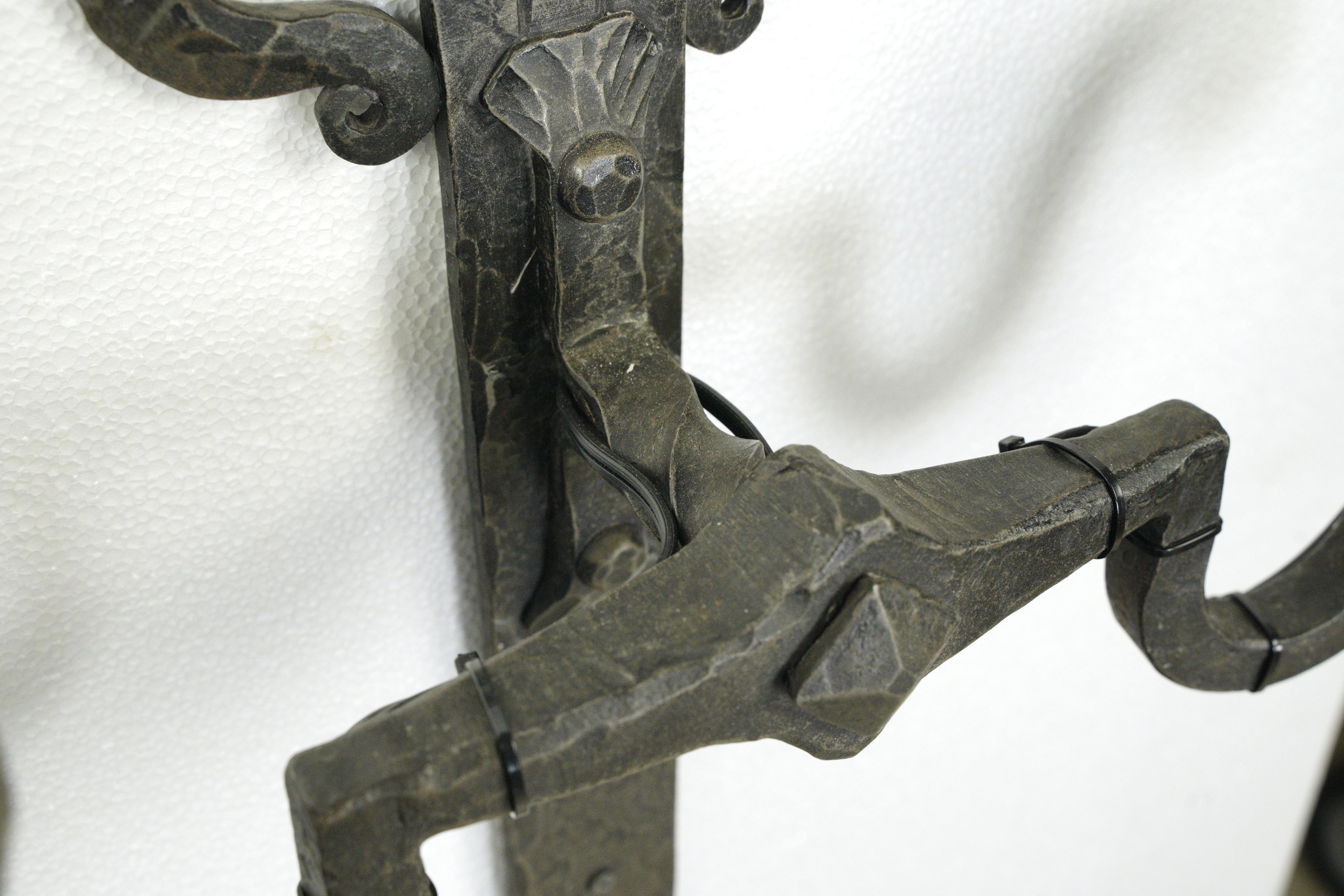 Pair French Double Arm Wrought Iron Sconces Antique European For Sale 2