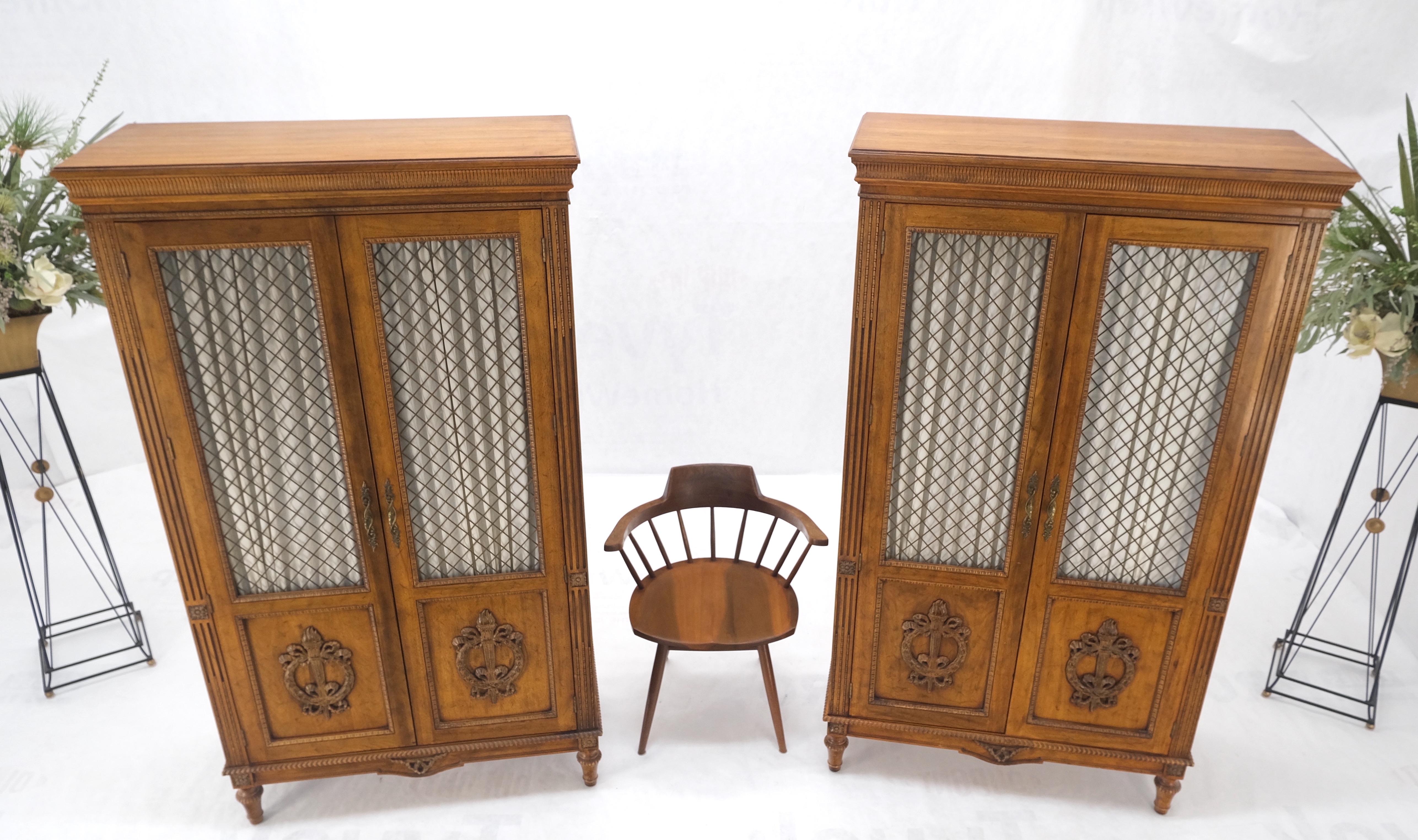 Pair of French Double Brass Lattice Carved Doors Storage Cabinets Dressers MINT! For Sale 2