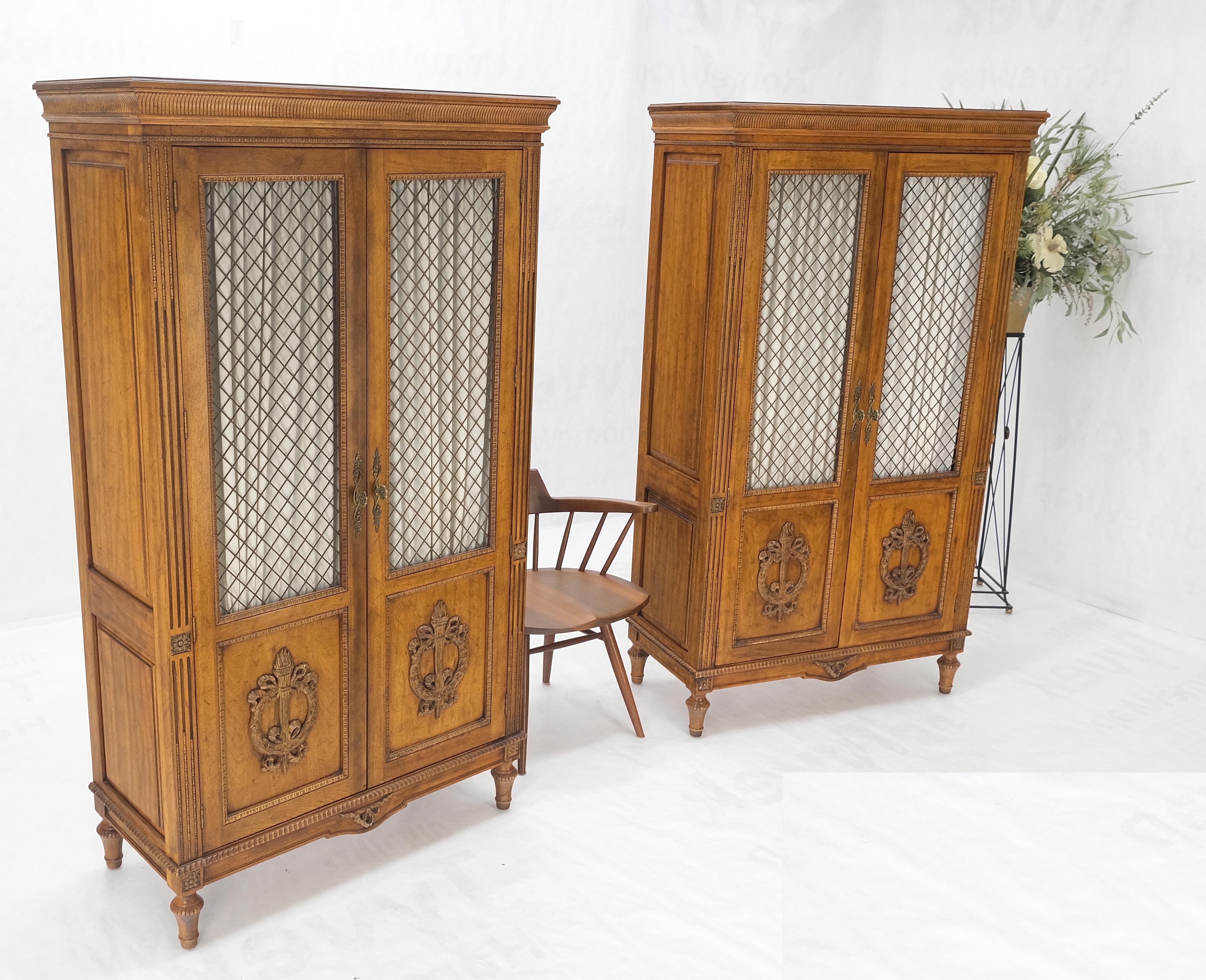 Pair of French Double Brass Lattice Carved Doors Storage Cabinets Dressers MINT! For Sale 6