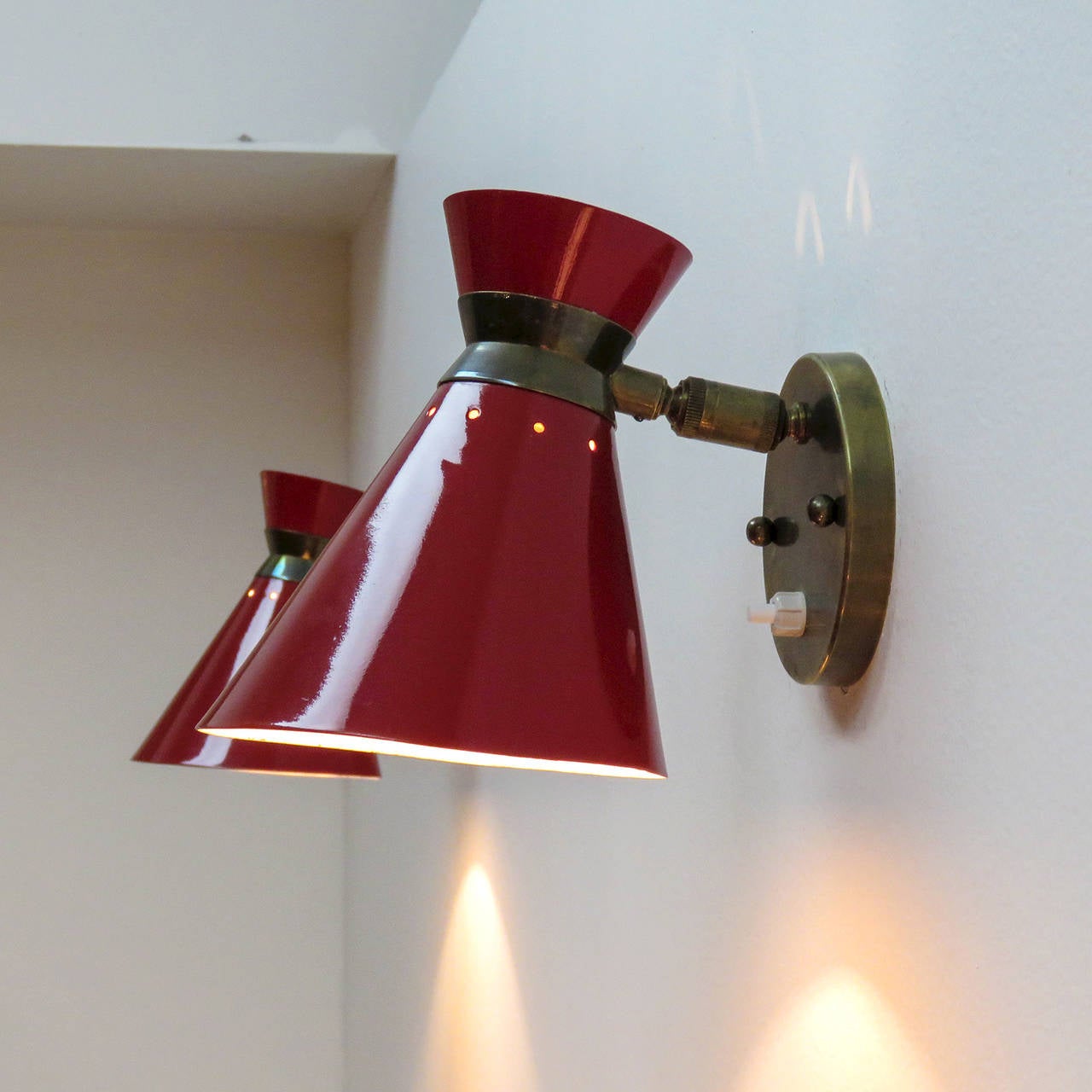 Pair of French Double Cone Wall Lights, 1950 3