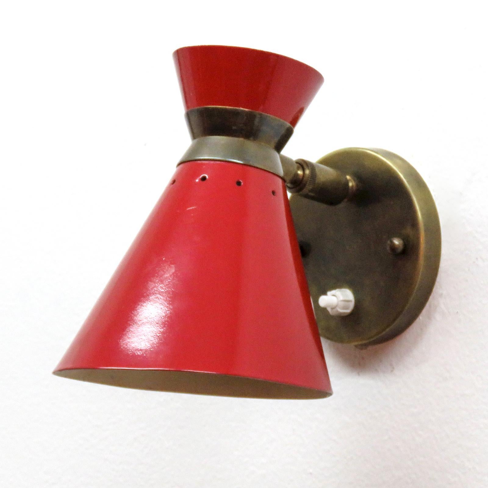 Mid-Century Modern Pair of French Double Cone Wall Lights, 1950