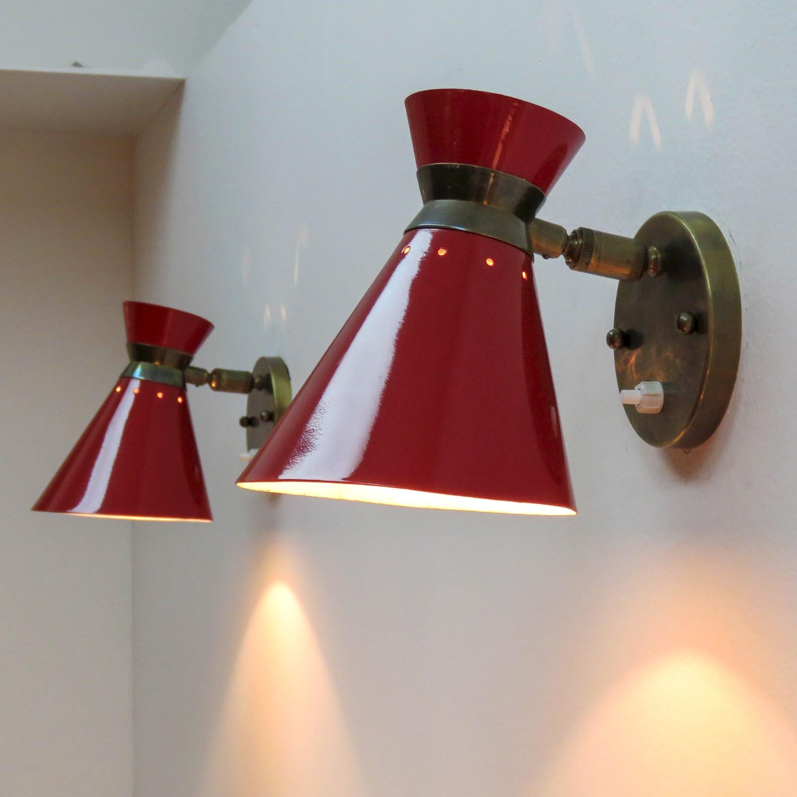 Pair of French Double Cone Wall Lights, 1950 For Sale 2