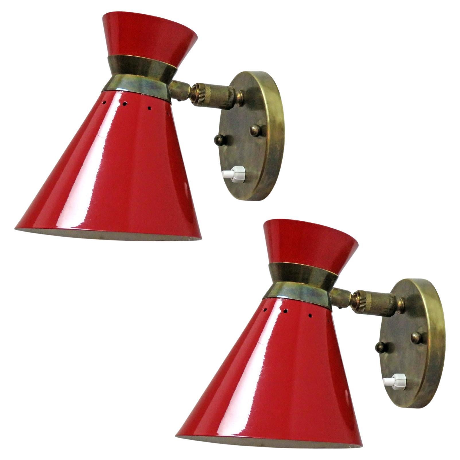 Pair of French Double Cone Wall Lights, 1950 For Sale