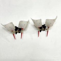1950s Pair of French Double Wall Sconces Style Pierre Guariche