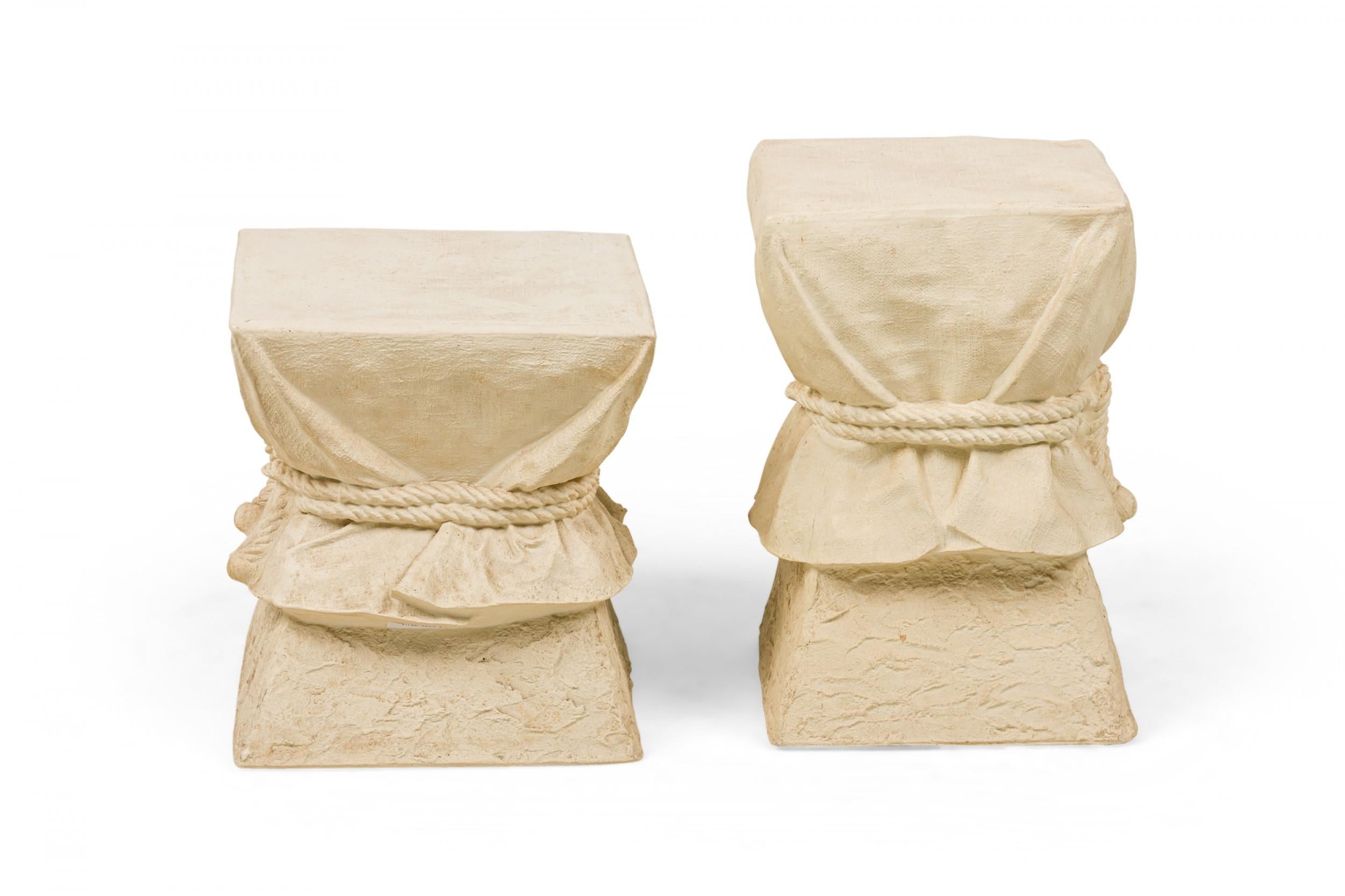 Hollywood Regency Pair of French Drapery and Rope Form Occasional Pedestal Tables For Sale