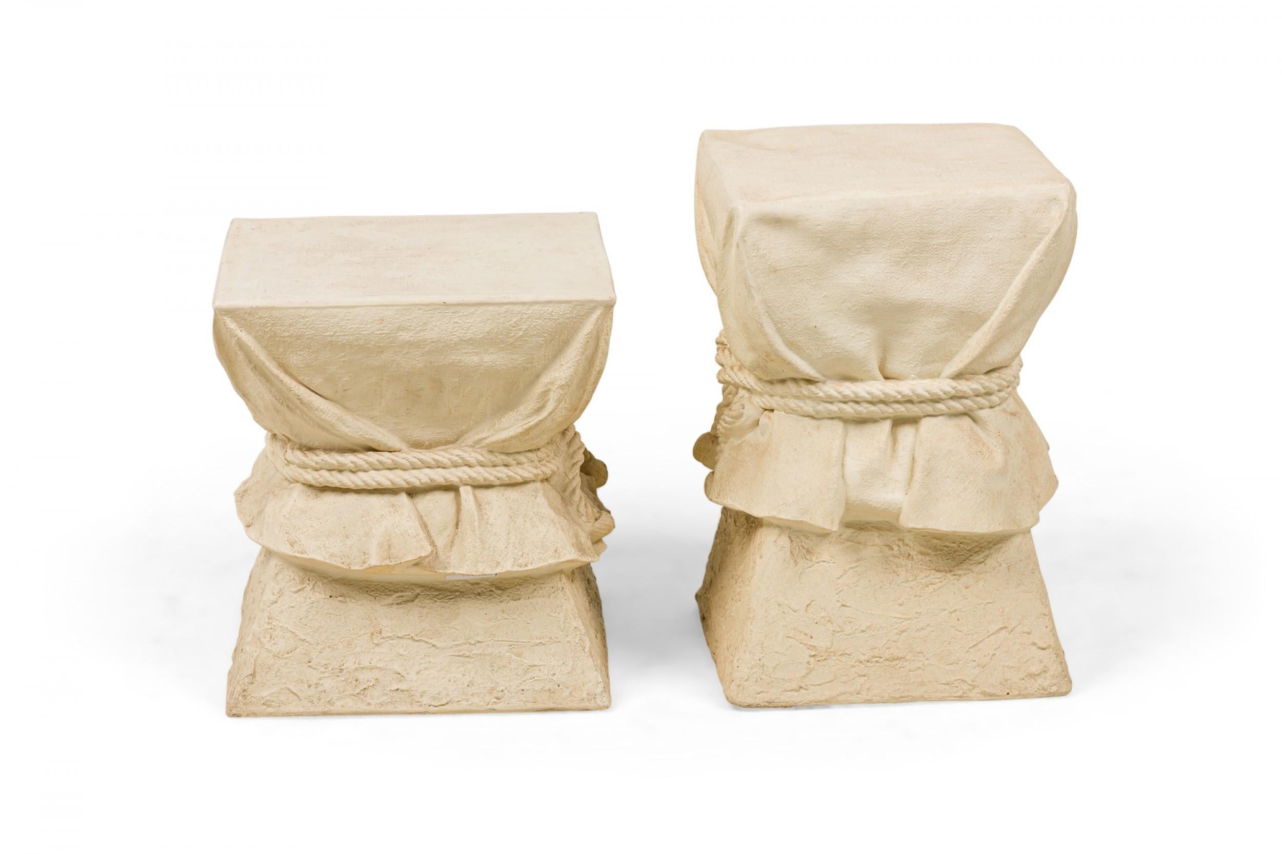 20th Century Pair of French Drapery and Rope Form Occasional Pedestal Tables For Sale