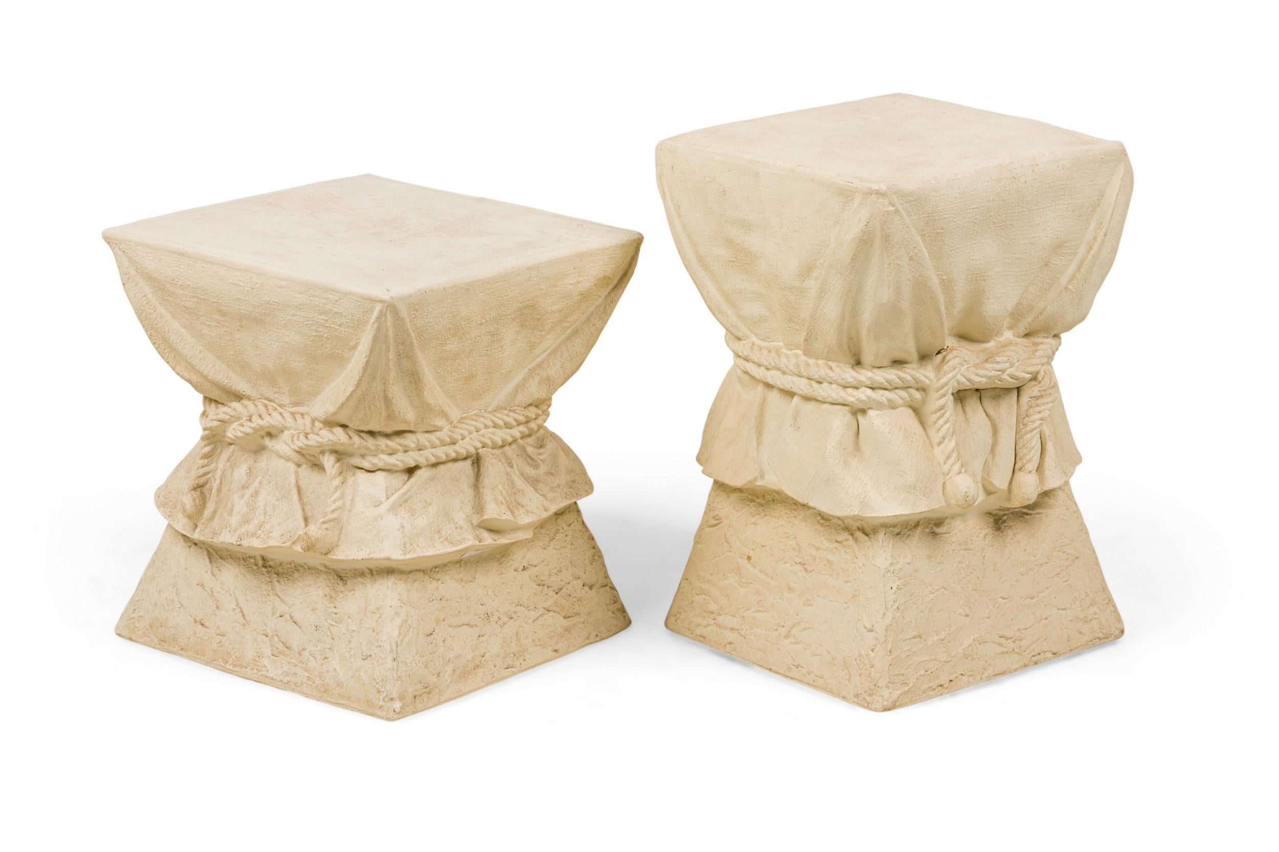 Pair of French Drapery and Rope Form Occasional Pedestal Tables For Sale