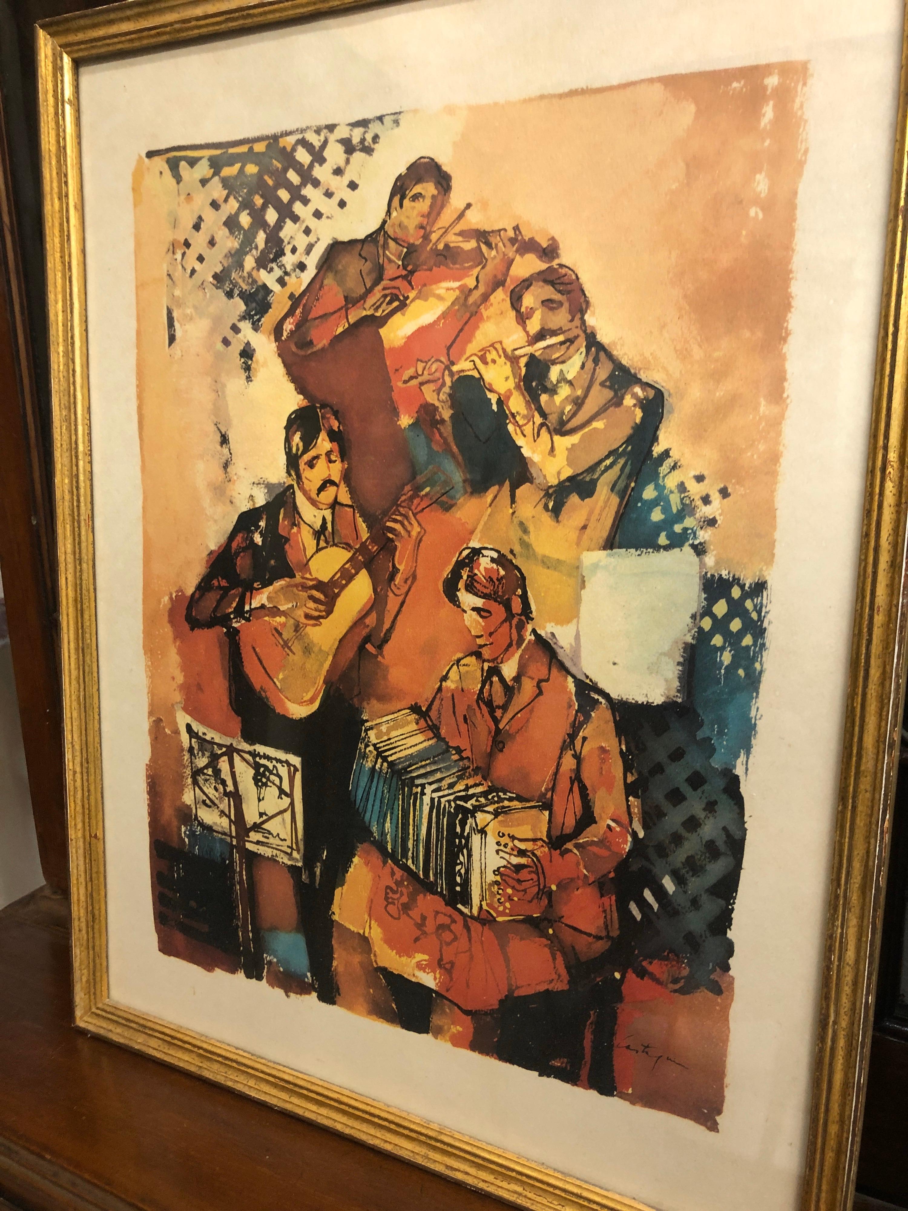 Paire de dessins colorés français signés et encadrés.
  