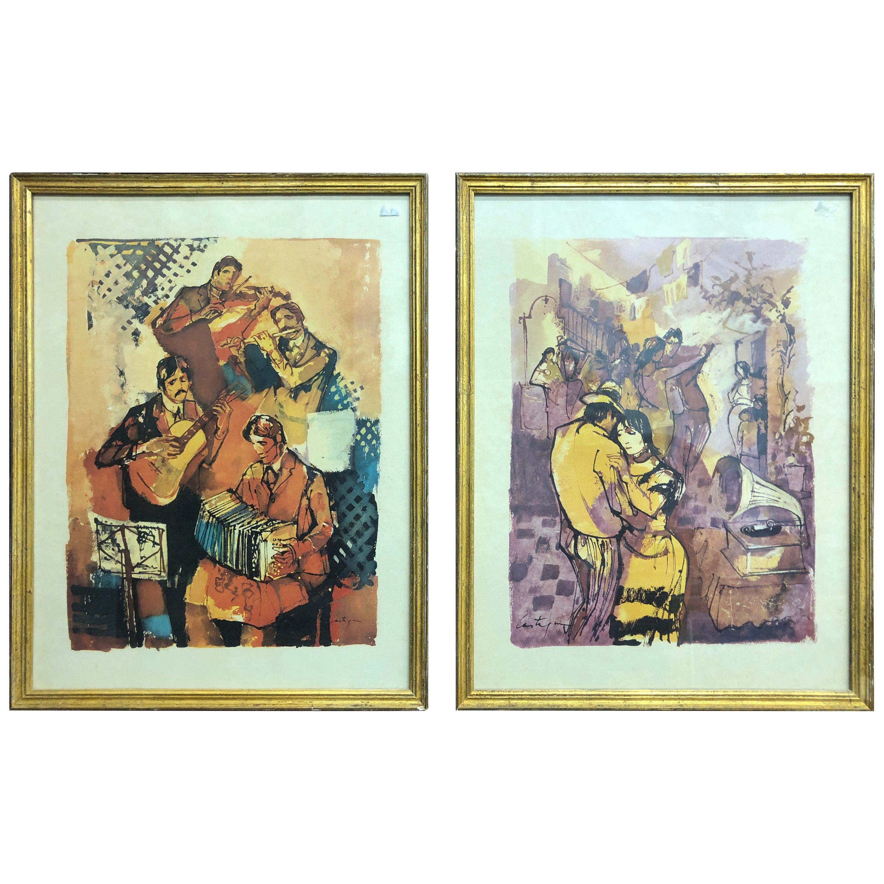 Pair of French Drawings Signed and Framed For Sale