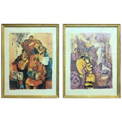 Pair of French Drawings Signed and Framed
