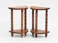 Pair of French Dudouyt Style Demi Lune Oak Sofa End Tables or Night Stands c1940