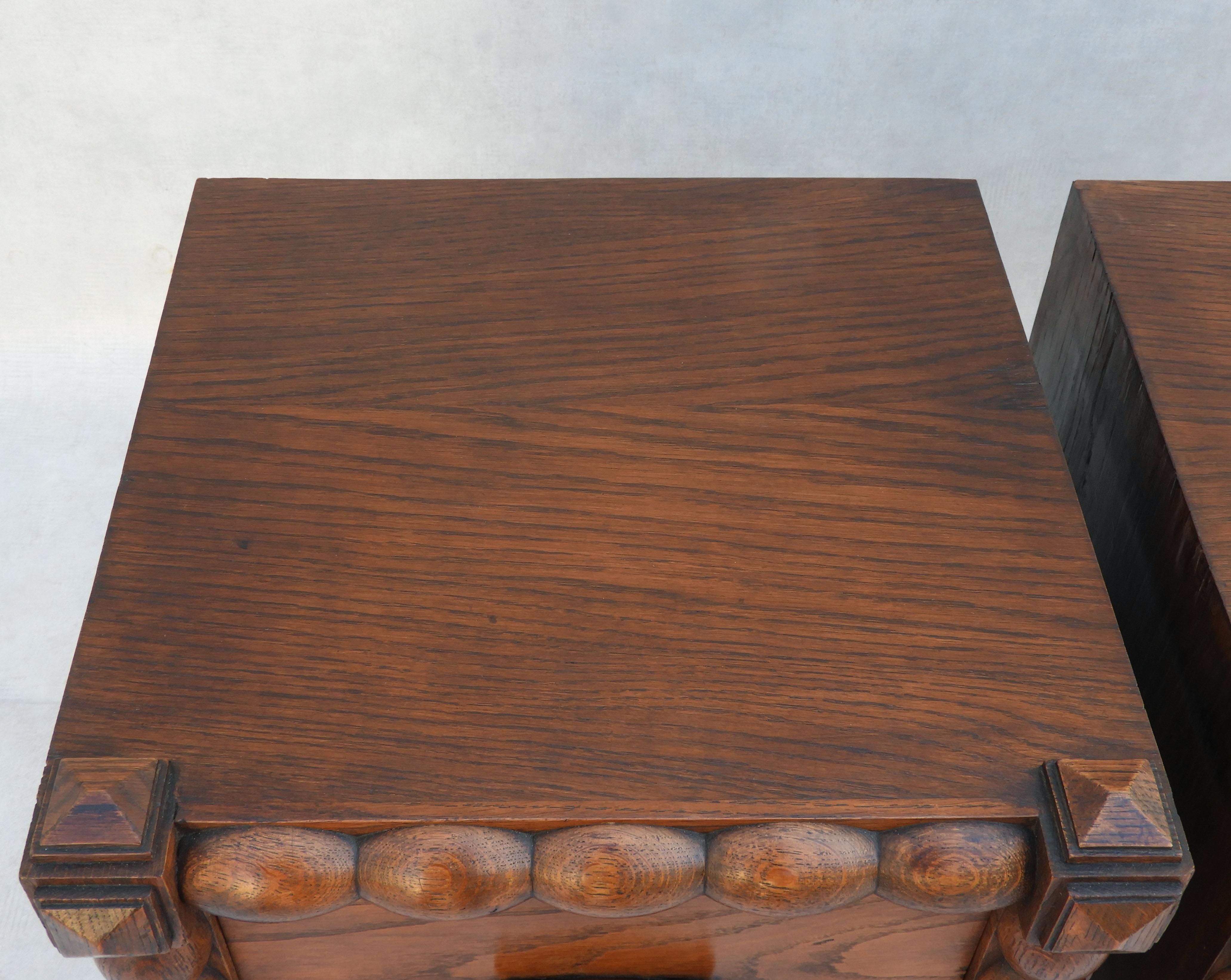 Pair of French Dudouyt Style Oak Bobbin Wood Single Drawer Night Stands c1940 3
