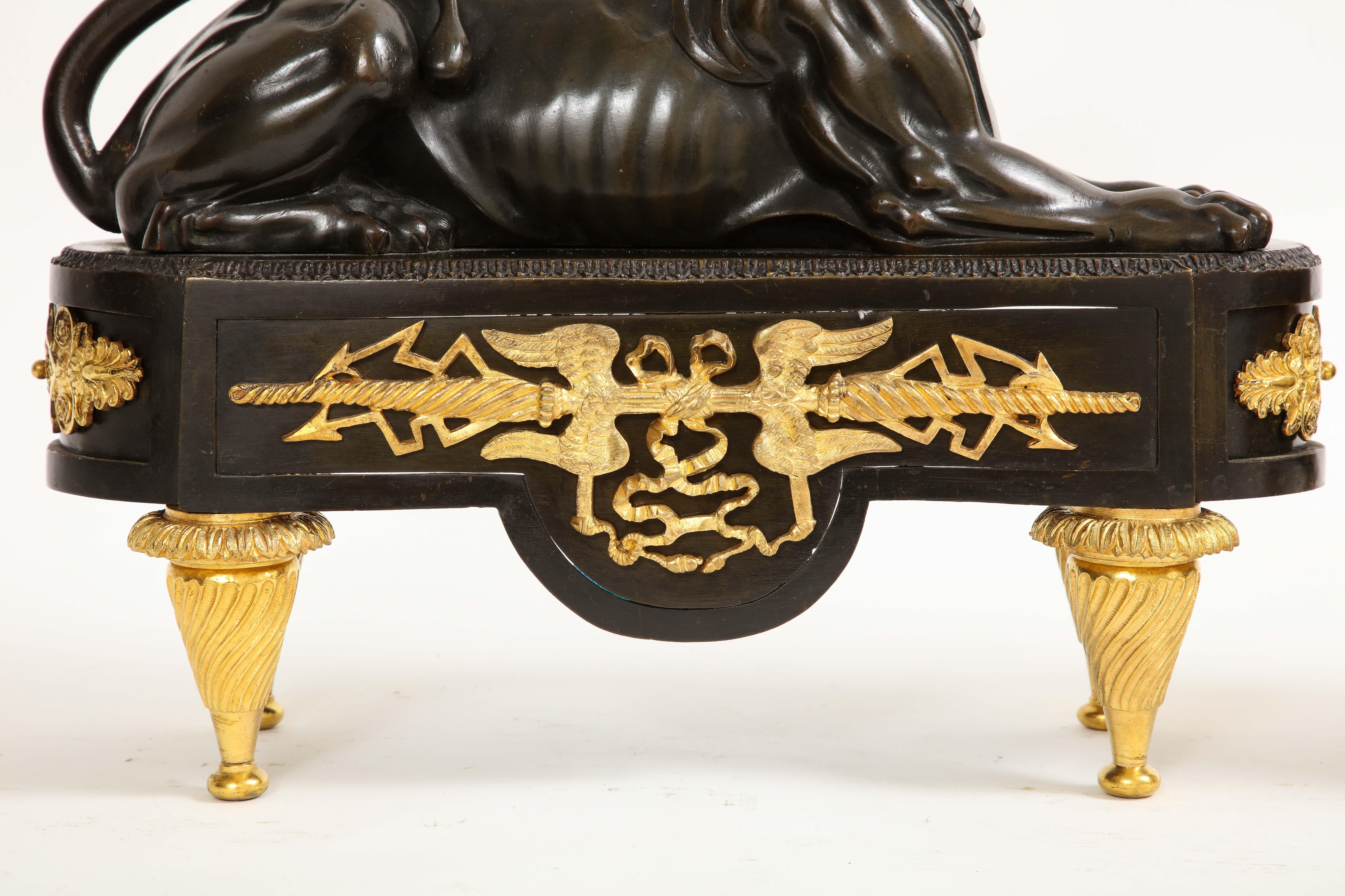 Pair of French Early 19th C. Patinated and Dore Bronze Egyptian Revival Chenets For Sale 6