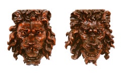 Pair of French Early 19th Century Carved Wood Lions