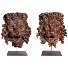 Pair of French Early 19th Century Carved Wood Lions